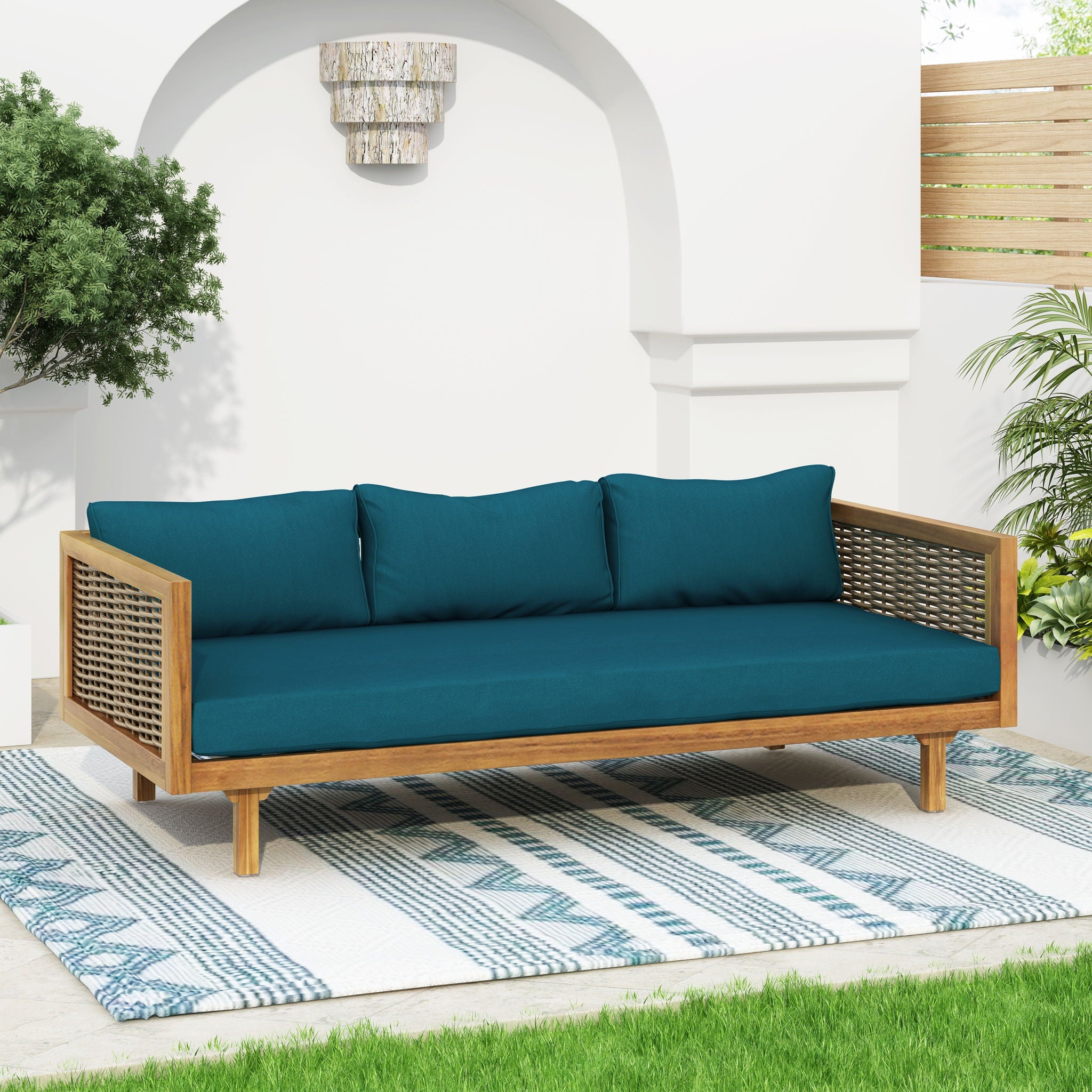 Claremont - 3 Seater Daybed Teak Acacia Wood Water Resistant Cushions - Best Buy Furniture