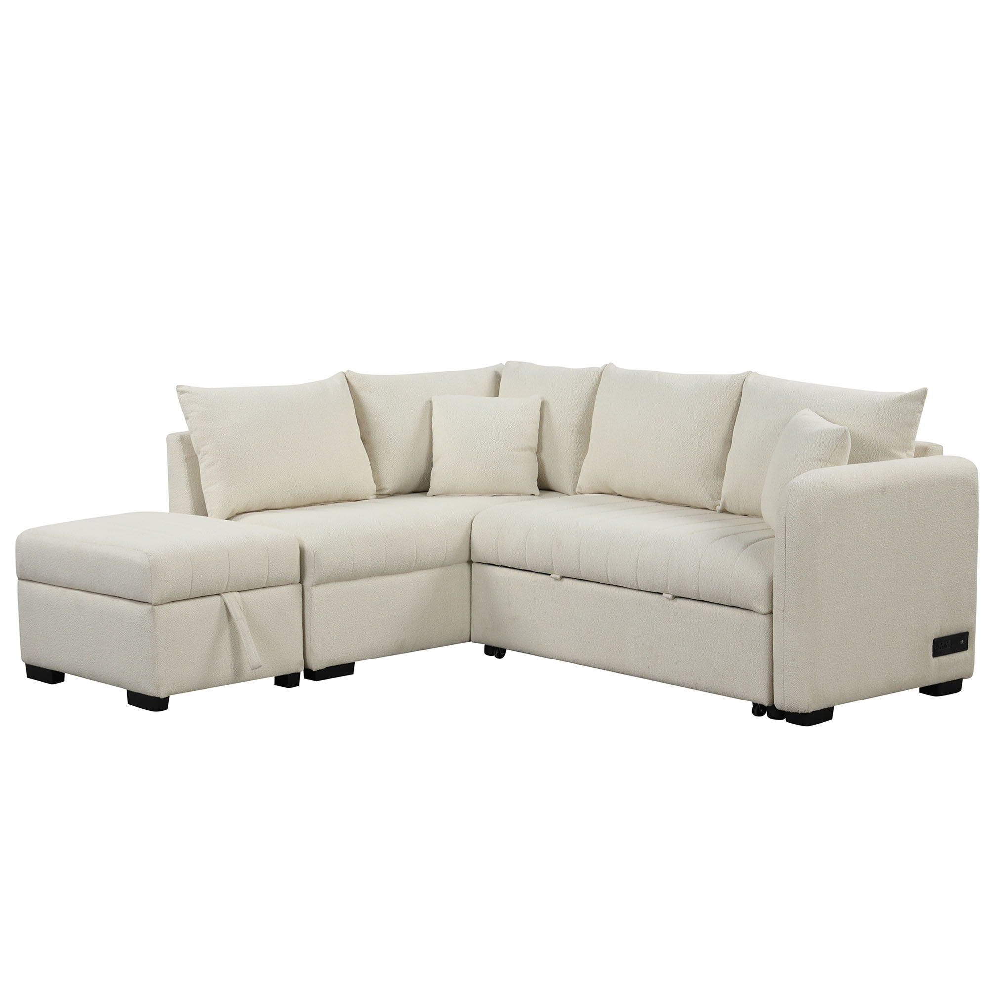 L-Shaped Sectional Pull Out Sofa Bed Sleeper Sofa With Two USB Ports, Two Power Sockets And A Movable Storage Ottoman - Best Buy Furniture
