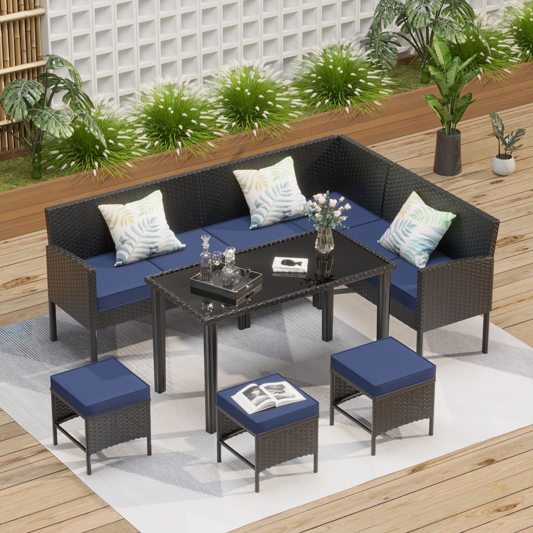 7 Piece Outdoor Furniture Set Waterproof Cushions Glass Table - Best Buy Furniture