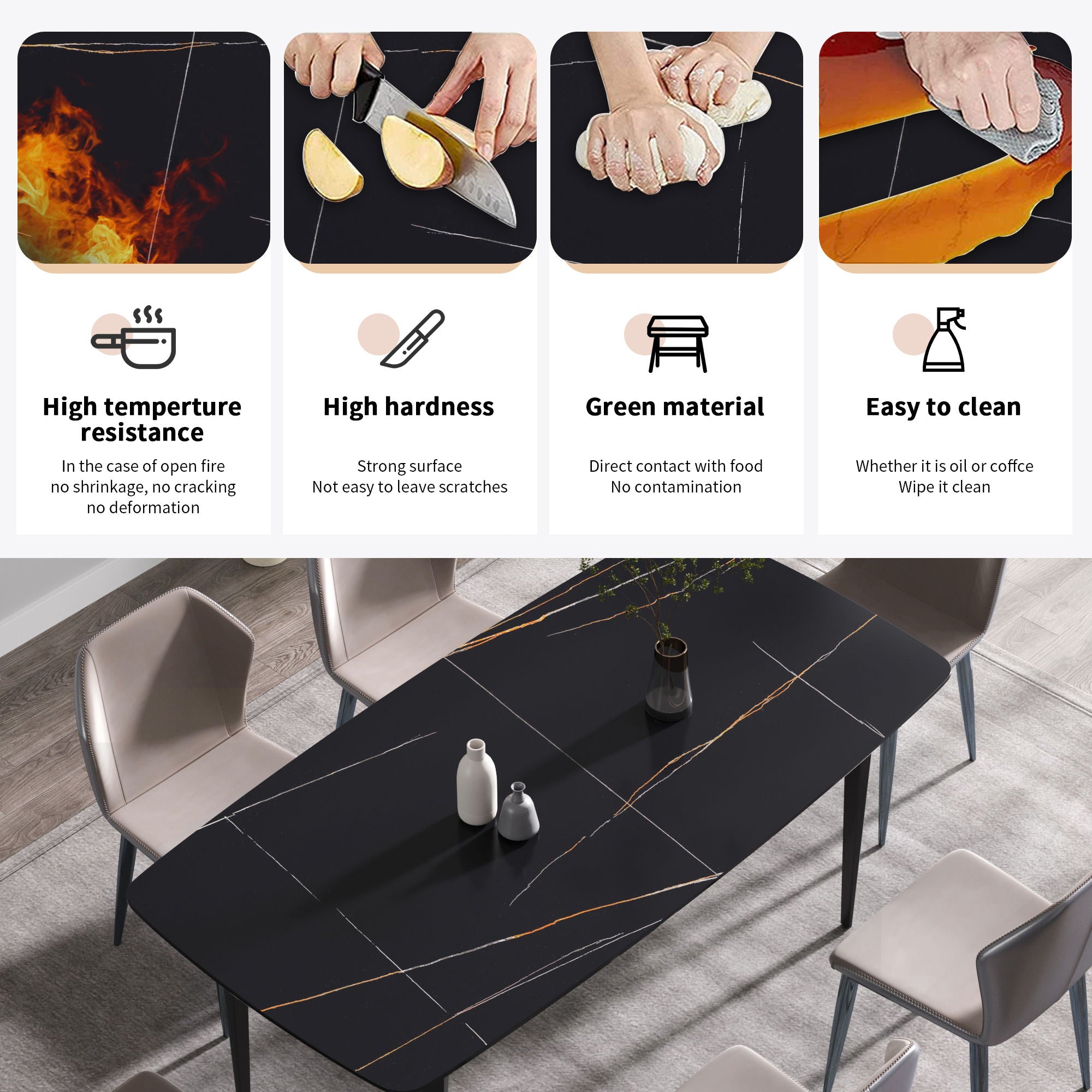 70.87" Modern Artificial Stone Curved Metal Leg Dining Table, Can Accommodate 6-8 People - Best Buy Furniture