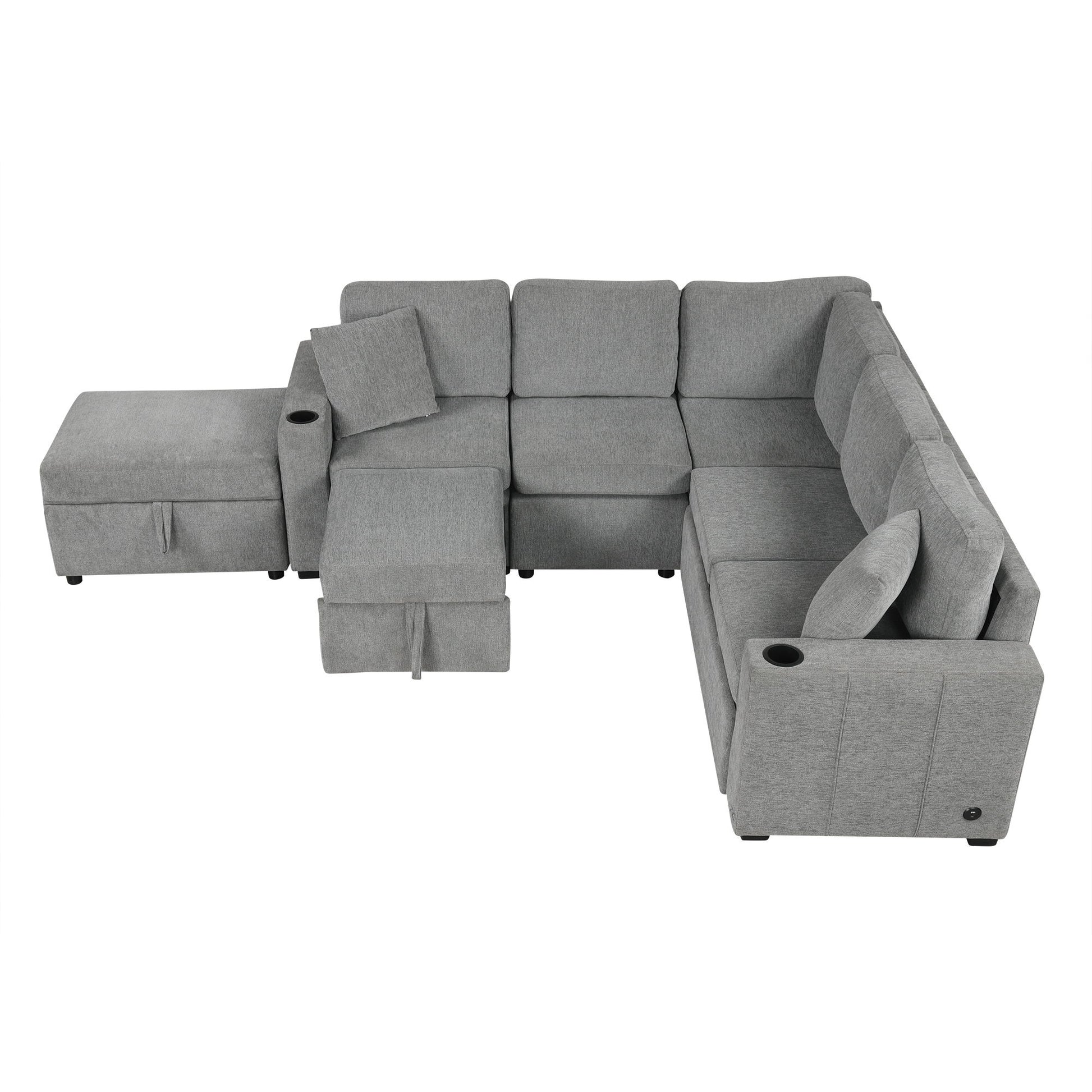 Sectional Sofa Convertible Pull-Out Sofa Bed With A Movable Storage Ottoman For Living Room - Best Buy Furniture