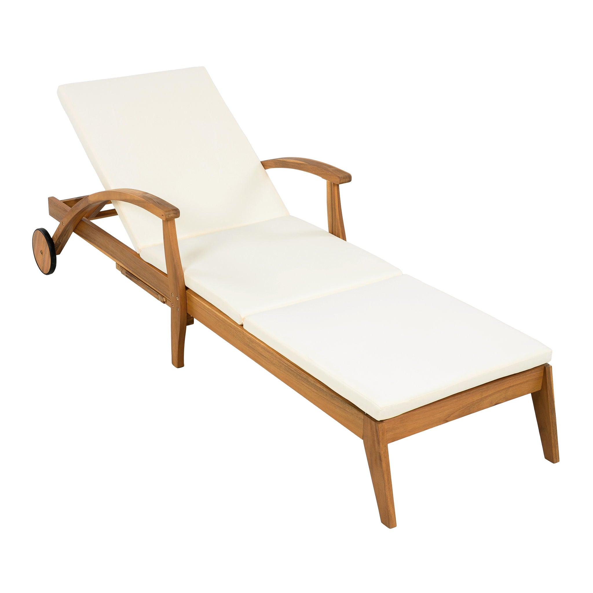 Versatile Chaise Lounge With Wheels Acacia Wood Recliner For Patio - Cream - Best Buy Furniture