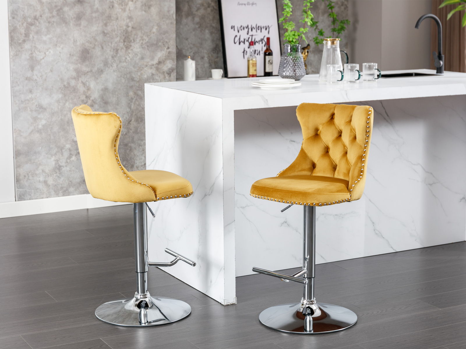 Swivel Velvet Barstools Adjusatble Seat Height From 25-33", Modern Upholstered Chrome Base Bar Stools With Backs Comfortable Tufted For Home Pub And Kitchen Island (Set of 2) - Best Buy Furniture