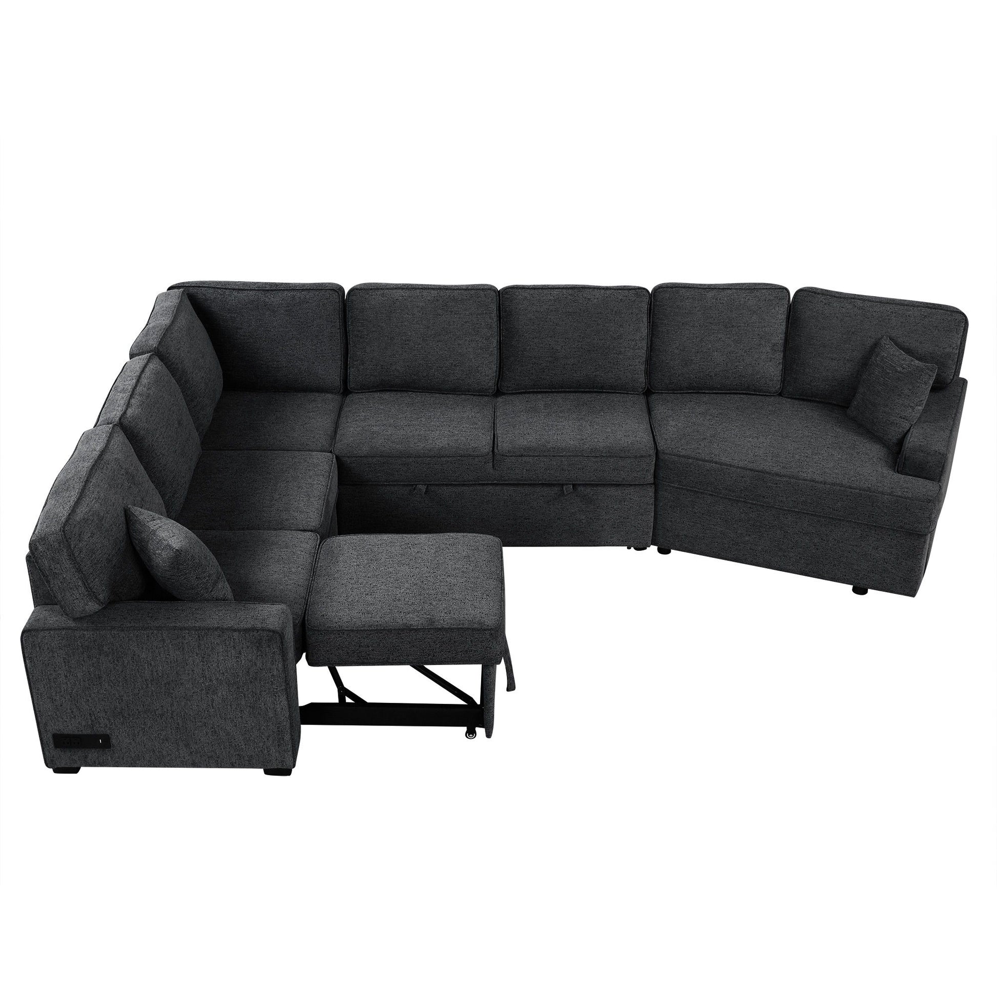 L-Shaped Sofa Sectional Sofa Couch Pull-Out Sofa Bed With Charging Devices And Cup Holders For Living Room - Best Buy Furniture