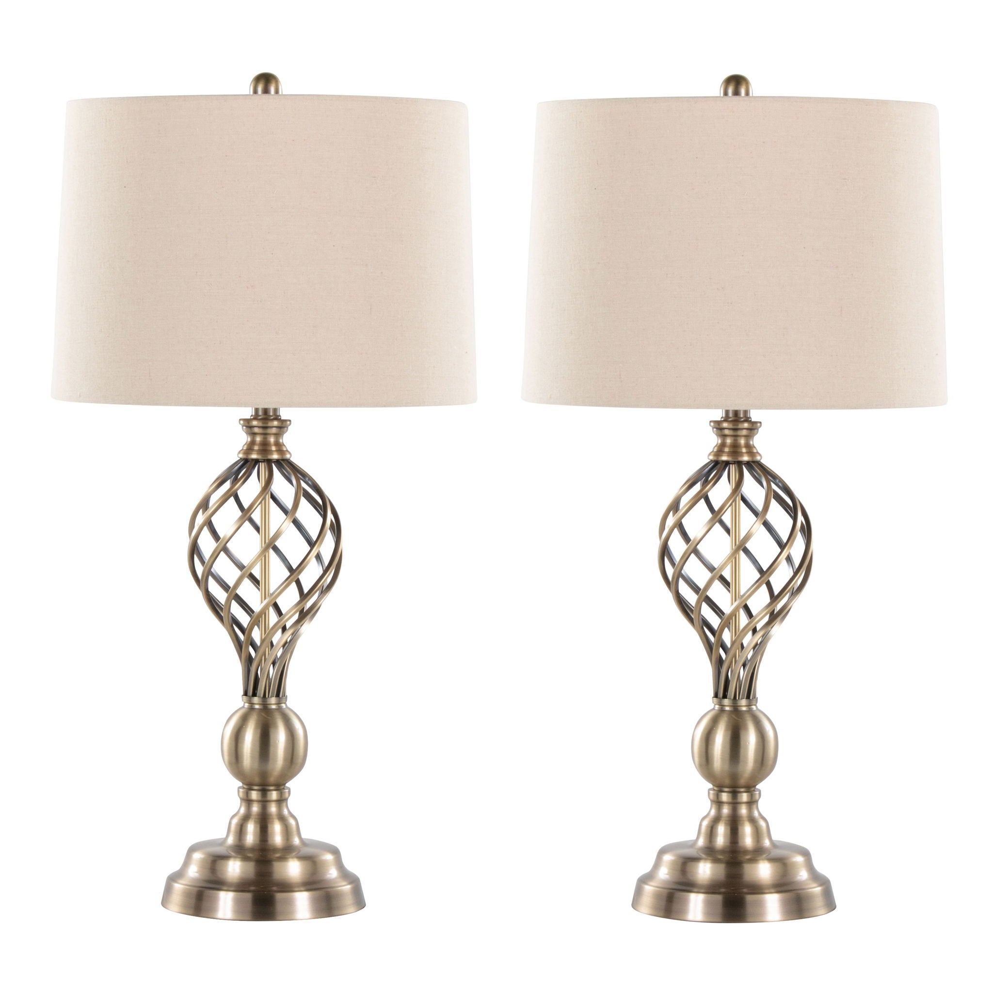 Linx - Twist Contemporary Table Lamp (Set of 2) - Antique Soft Brass / White - Best Buy Furniture