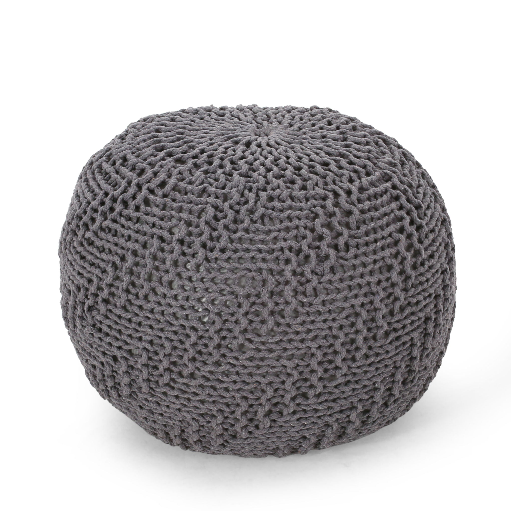 Hazel - Modern Knitted Cotton Yarn Round Pouf With Eco Friendly Pet Fibers - Dark Gray - Best Buy Furniture