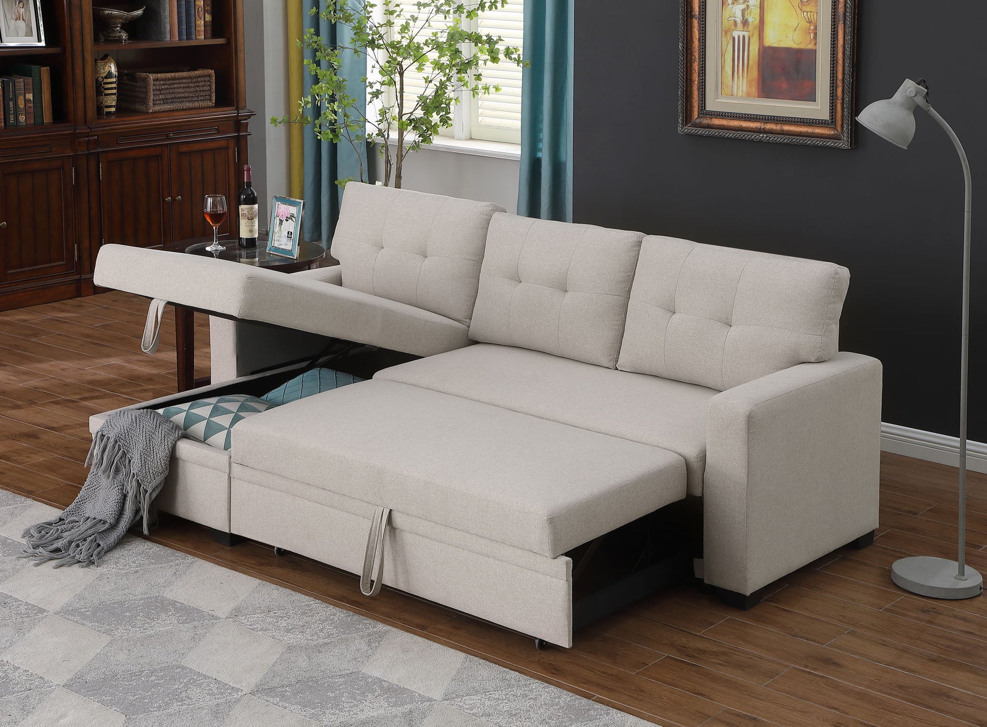 Upholstered Pull Out Sectional Sofa With Chaise - Best Buy Furniture