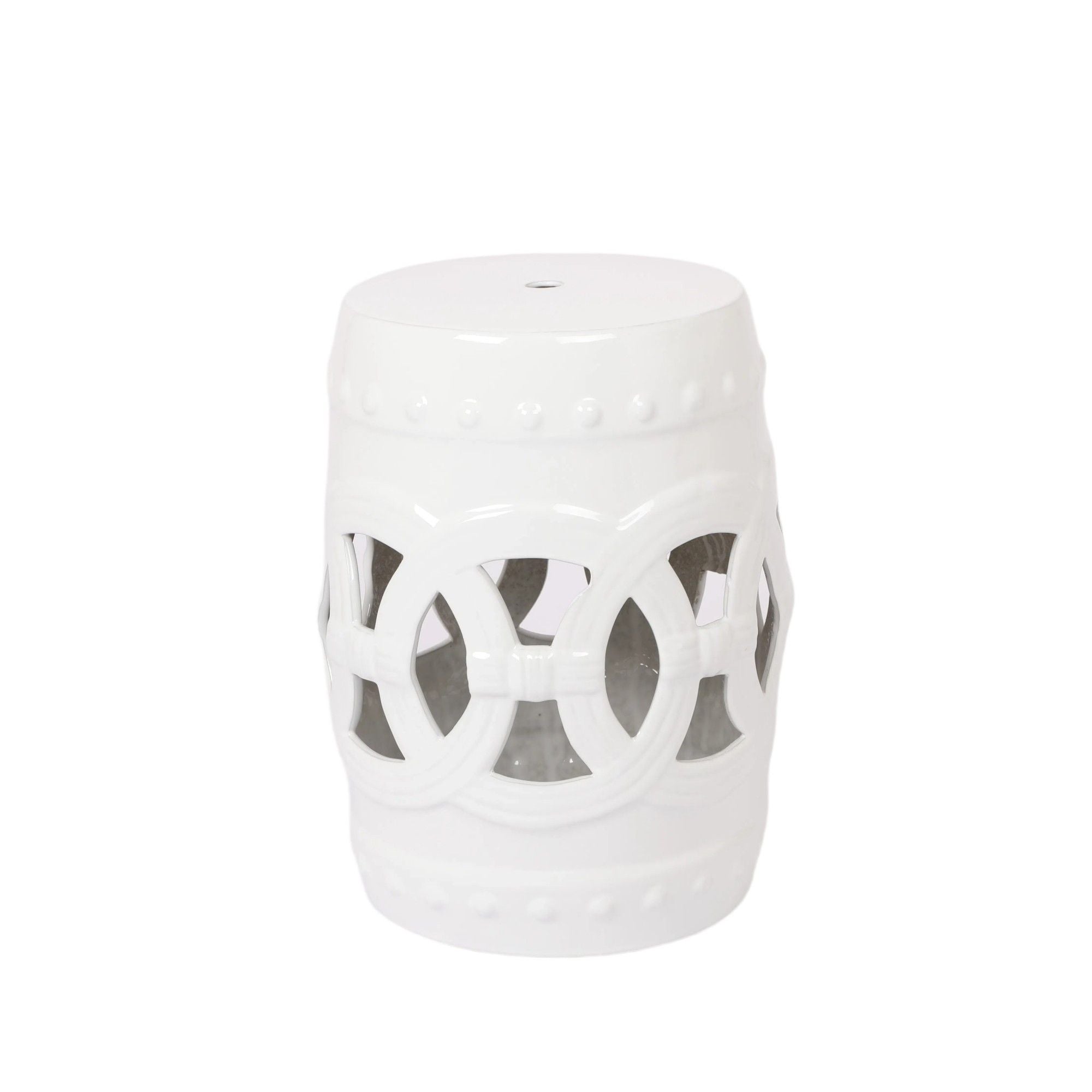 Elegant Glazed Ceramic Drum Stool Indoor / Outdoor Side Table Accent Garden Stool - White - Best Buy Furniture