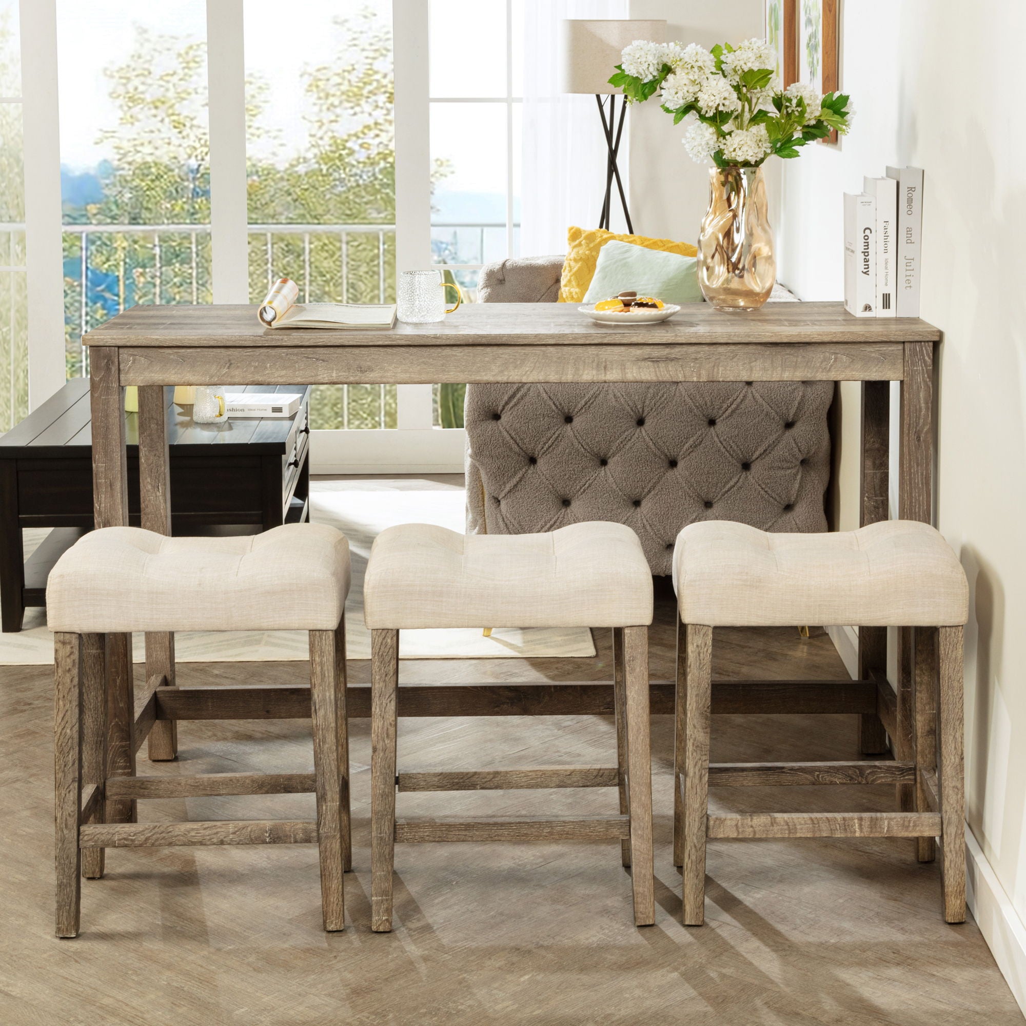 4 Piece Bar Table Set With Power Outlet, 3 Padded Stools - Best Buy Furniture