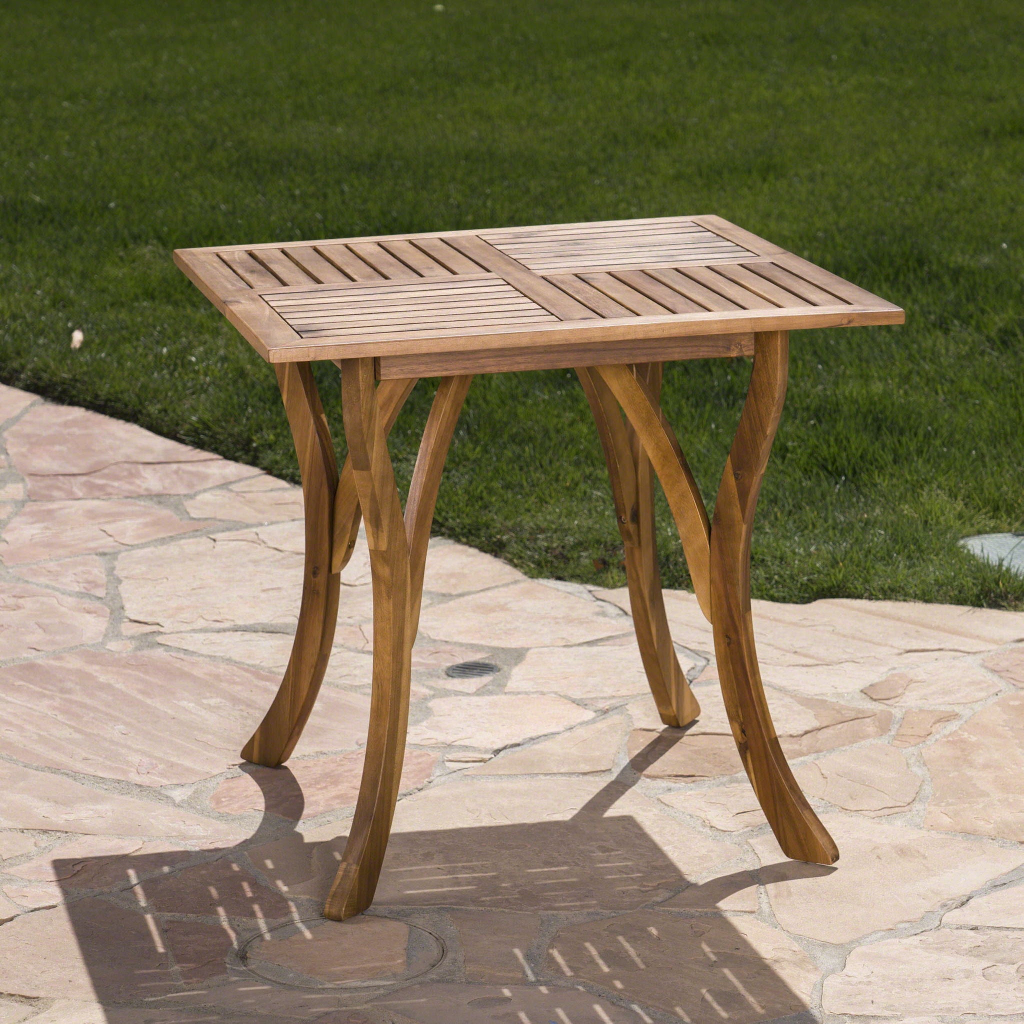 Outdoor Rectangular Table With Curved Legs And Perpendicular Wooden Slats Table Top - Best Buy Furniture