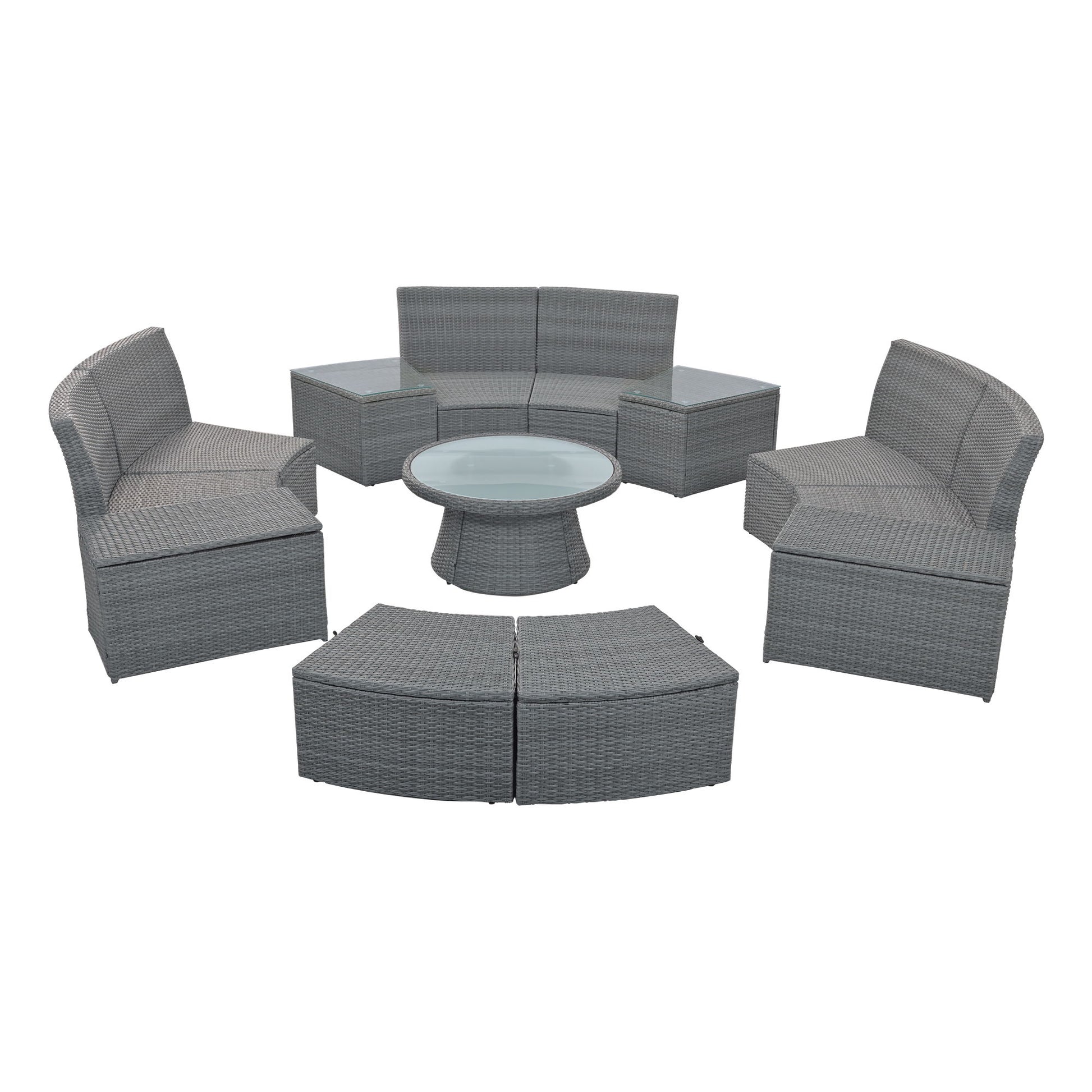 10 Piece Outdoor Sectional Half Round Patio Rattan Sofa Set - Best Buy Furniture