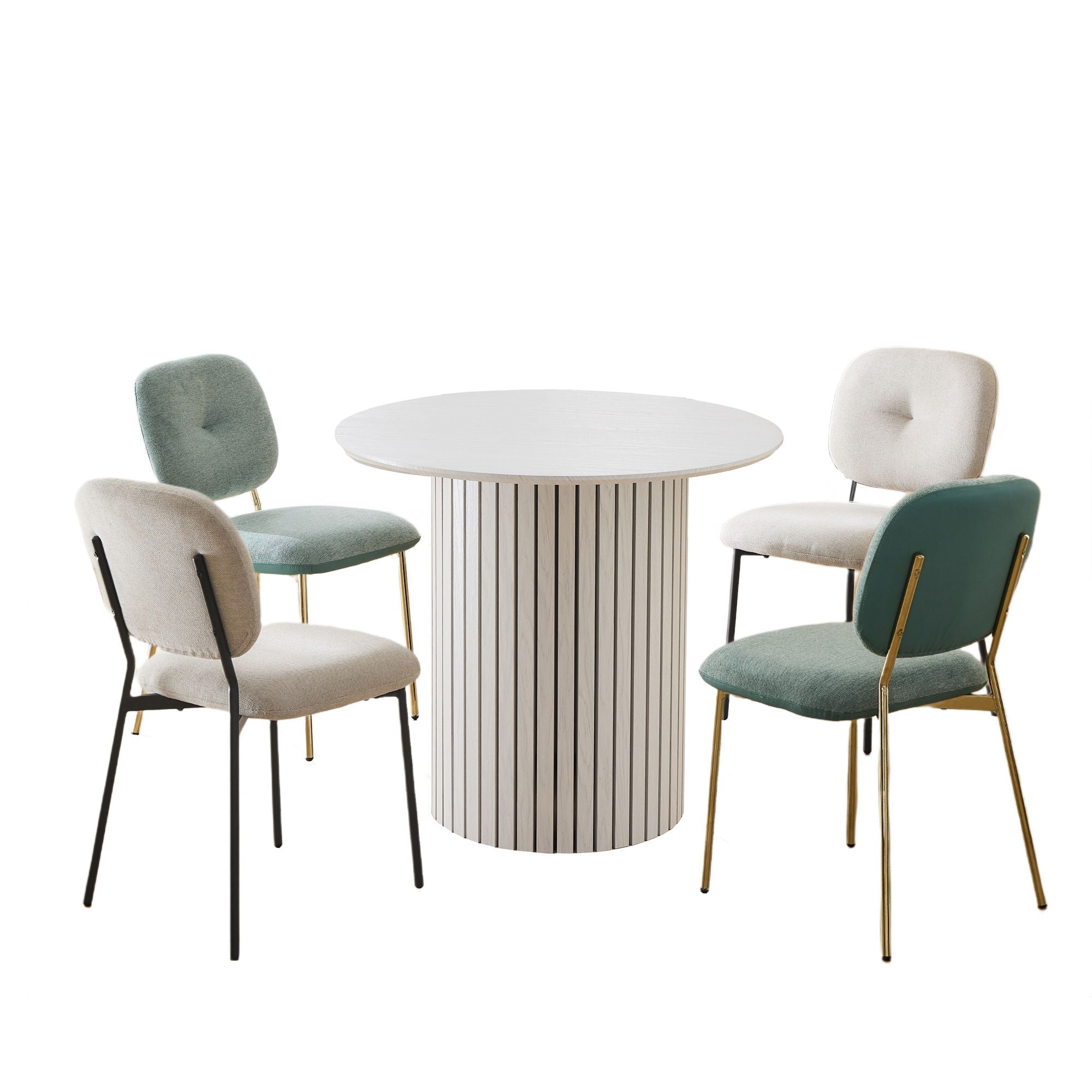 Modern 4 Person Dining Set With Bamboo & Table And Turquoise & Chairs Metal Legs, Space Saving Design - White - Best Buy Furniture