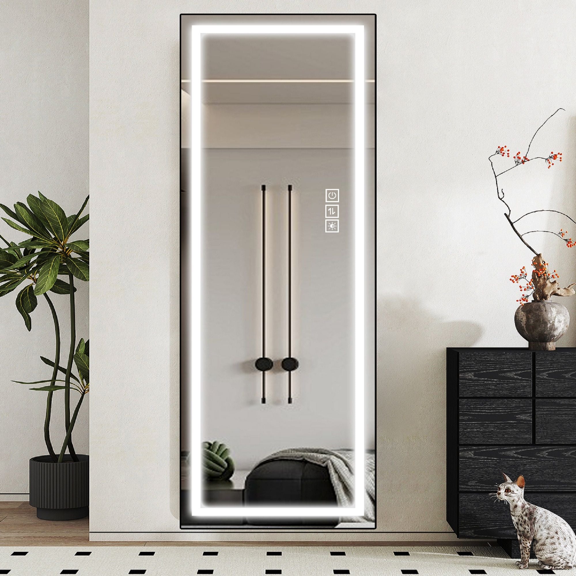 Led Mirror Full Length Mirror With Lights Wide Standing Tall Full Size Mirror For Bedroom Giant Full Body Mirror Large Floor Mirror With Lights Stand Up Dressing Big Lighted Mirror - Black - Best Buy Furniture