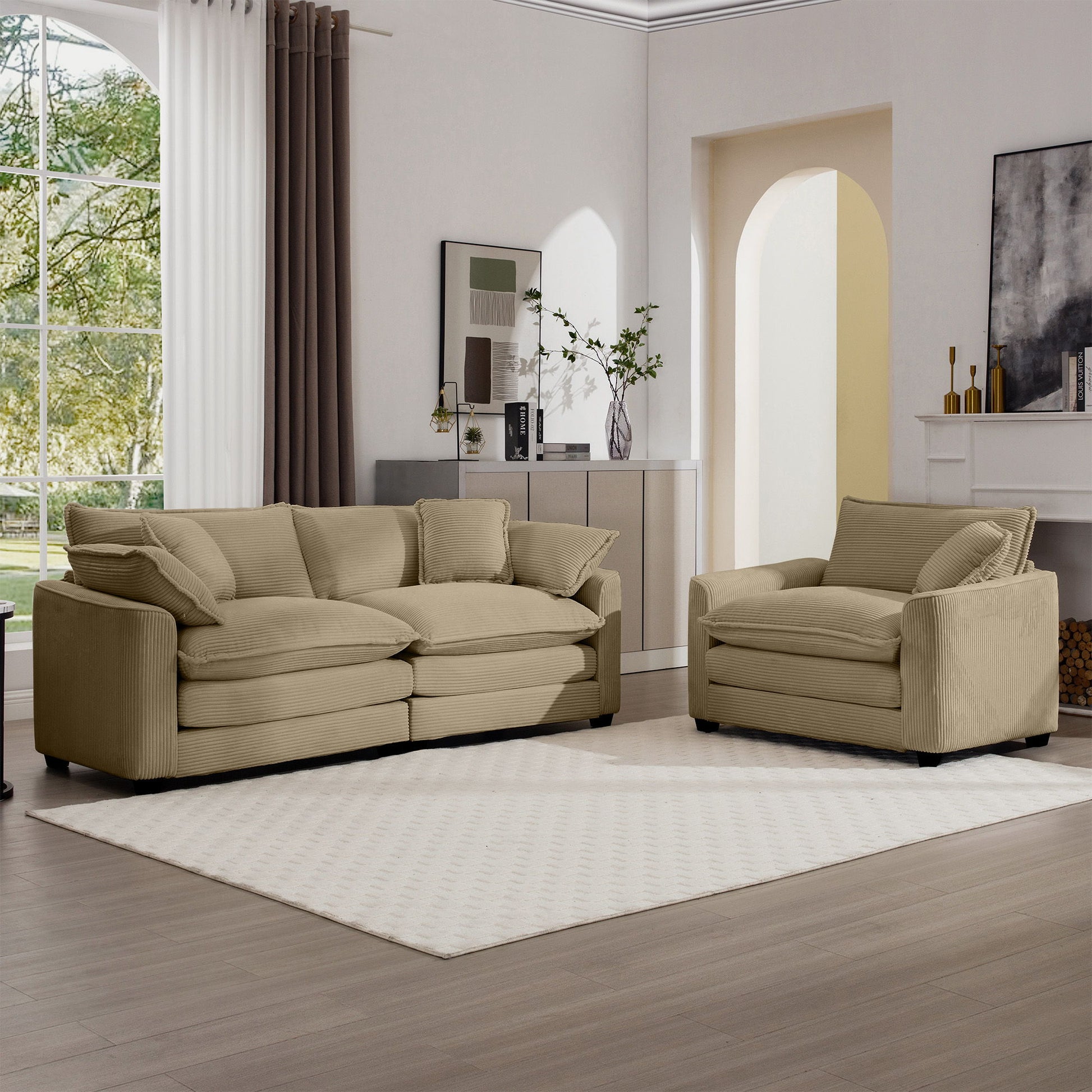 Elegant Corduroy Oversized Sectional Sofa Set With Deep Seats And Flexible Layout - Best Buy Furniture