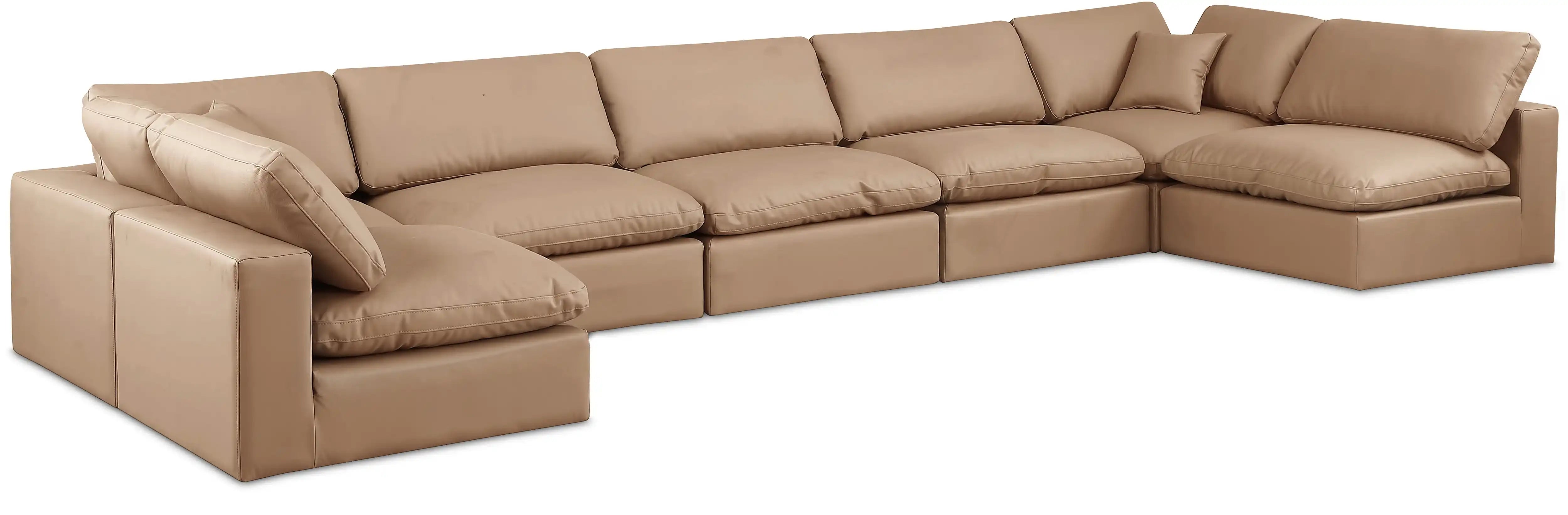Comfy - 7 Piece Faux Leather Modular Armless Sectional - Tan - Best Buy Furniture