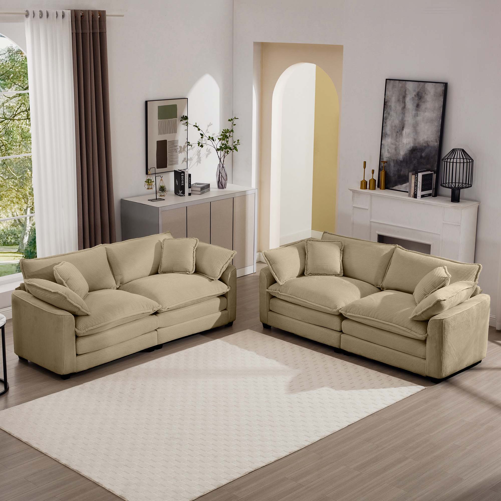 Elegant Corduroy Oversized Sectional Sofa Set With Deep Seats And Flexible Layout - Best Buy Furniture