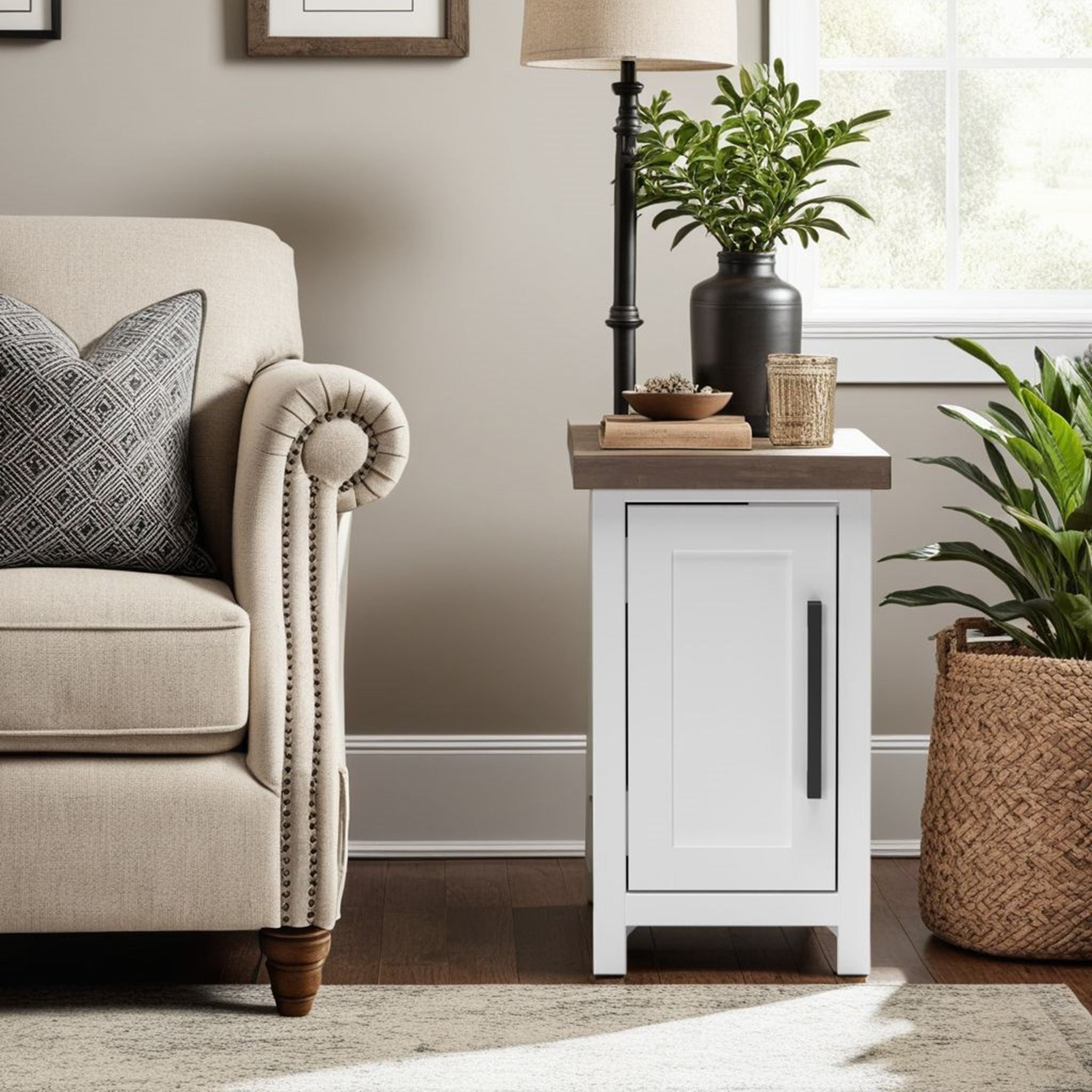 Hampton - Chairside Table - Jasmine Whitewash / Barnwood - Best Buy Furniture
