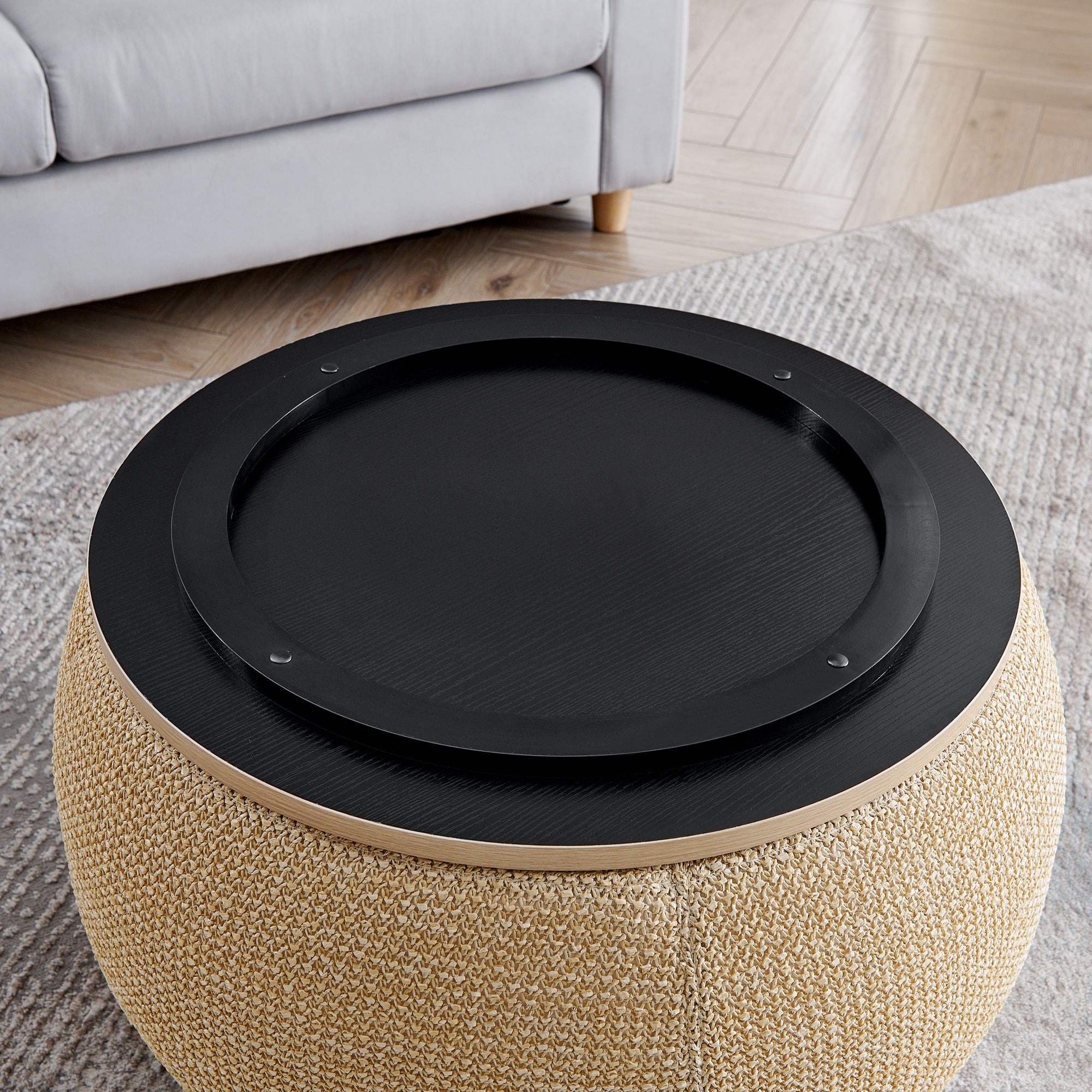 Round Storage Ottoman, 2 In 1 Function, End Table And Ottoman - Best Buy Furniture