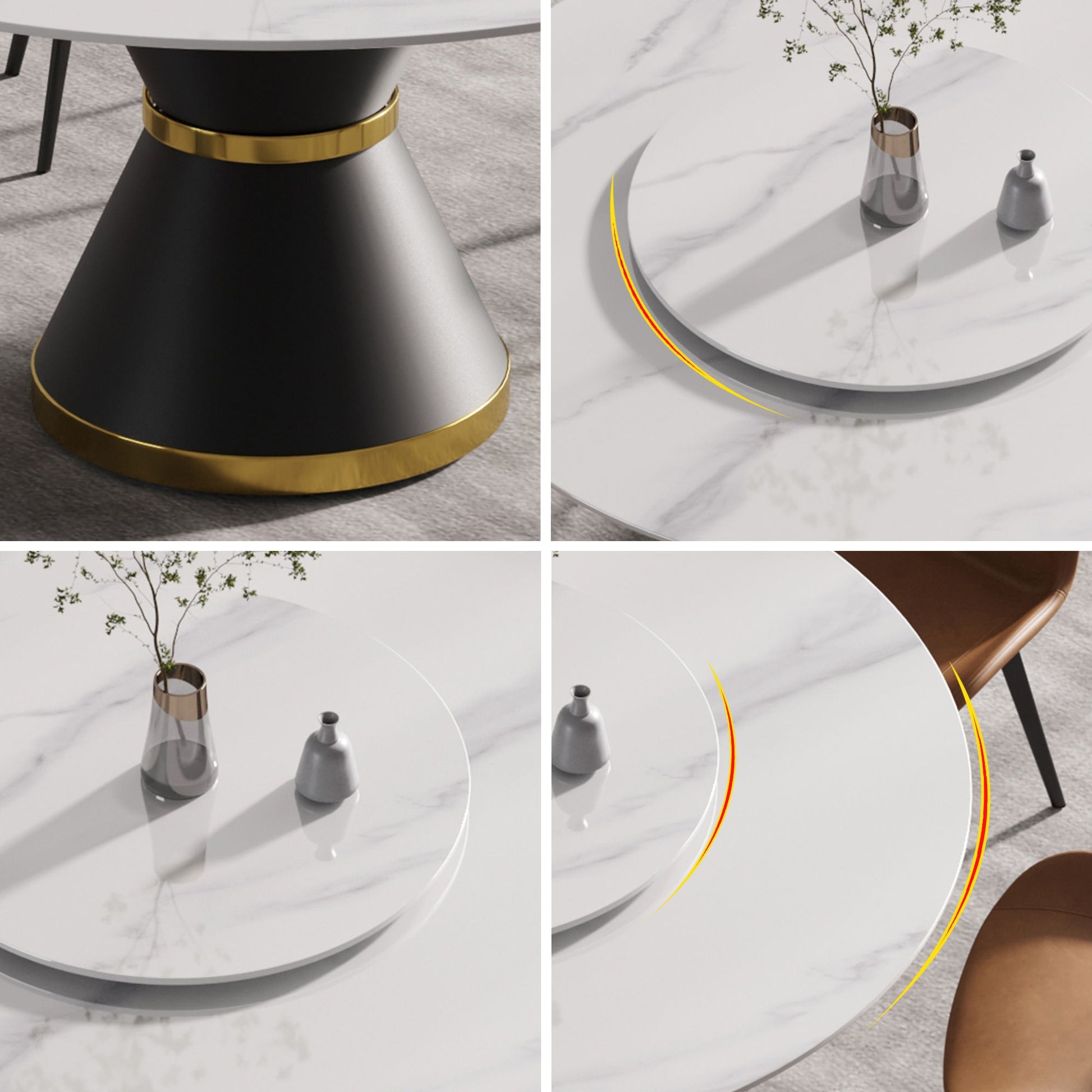 Modern Artificial Stone Round Carbon Steel Base Dining Table Stone Turntable - Best Buy Furniture