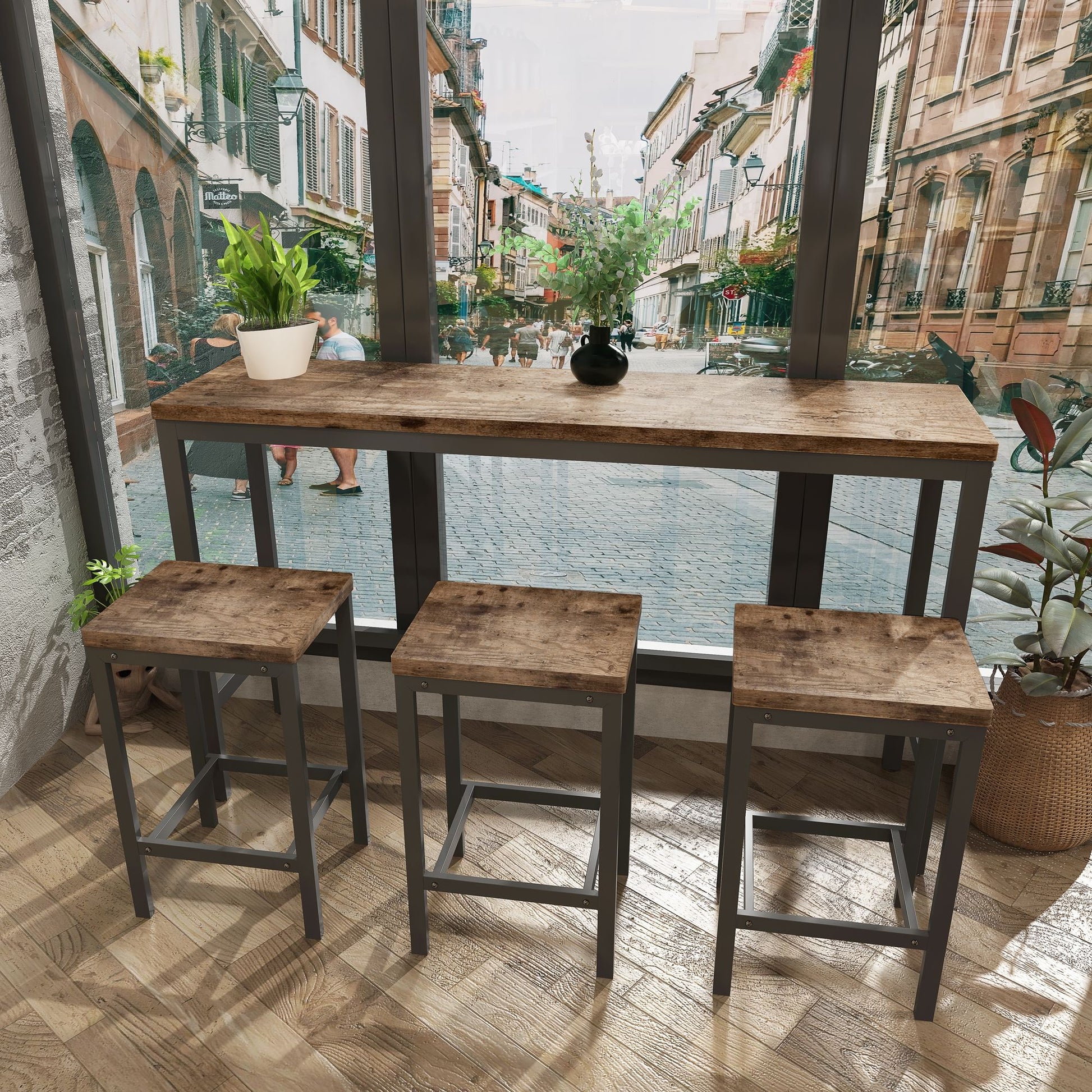 Modern Design Long Dining Table Set With 3 Stools - Best Buy Furniture