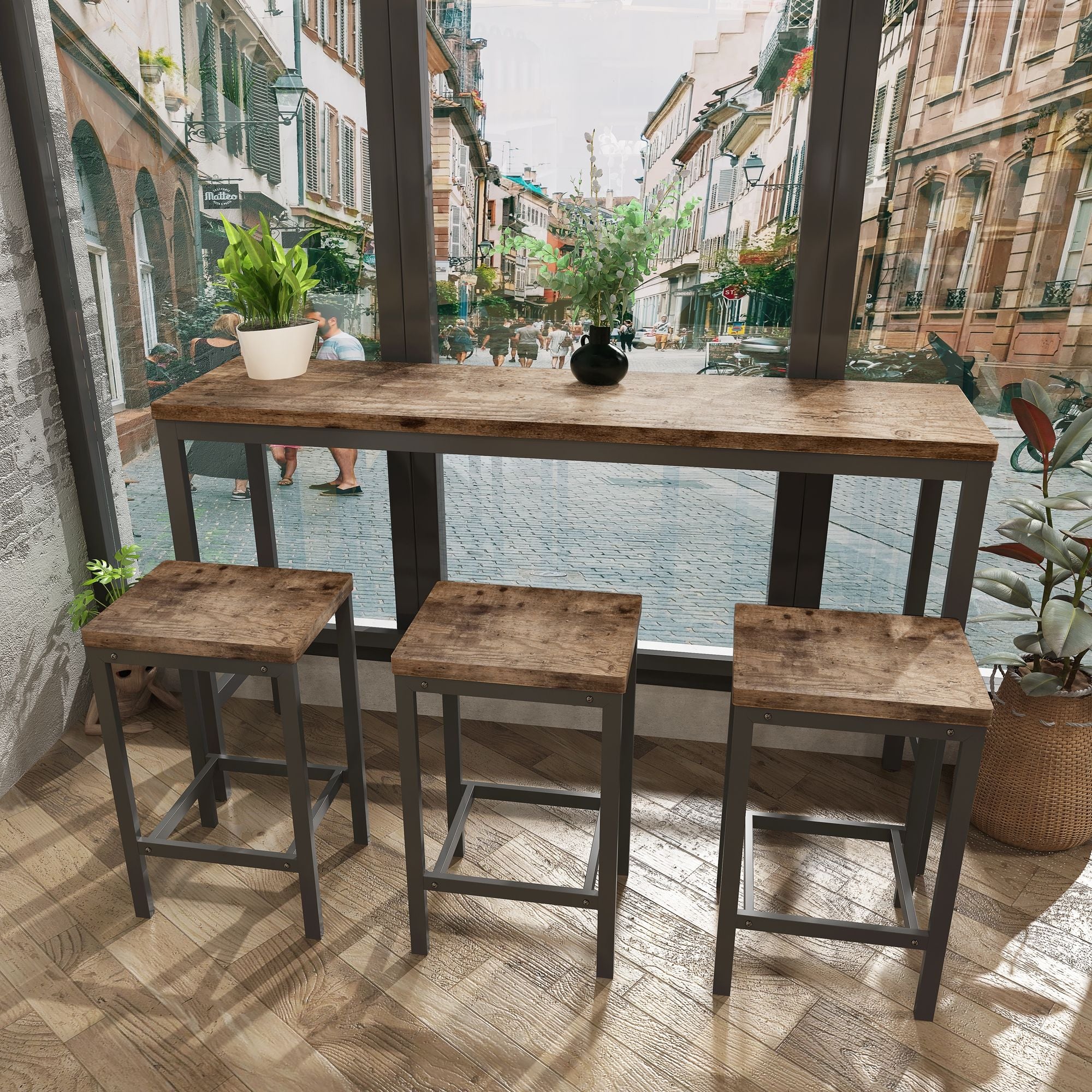 Modern Design Long Dining Table Set With 3 Stools - Best Buy Furniture
