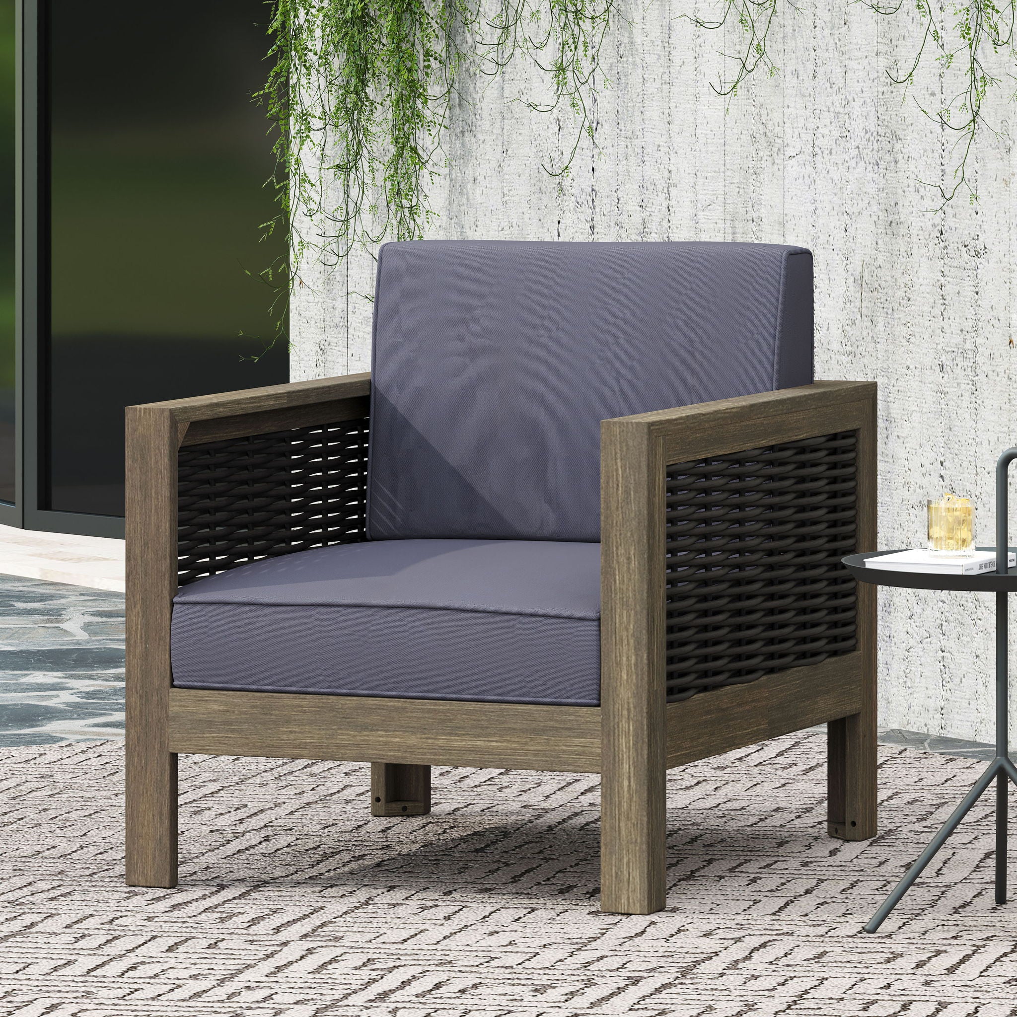 Outdoor Acacia Wood Club Chair With Wicker Accents - Best Buy Furniture