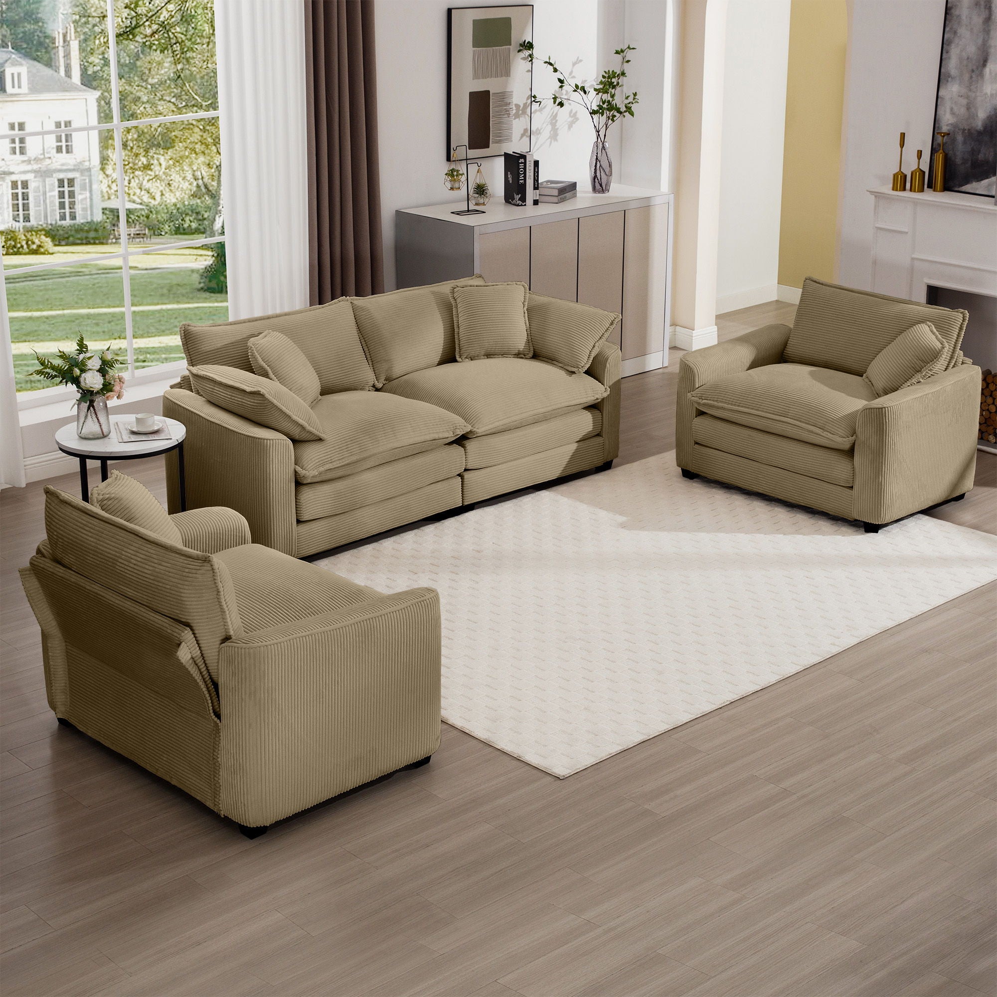 Elegant Corduroy Oversized Sectional Sofa Set With Deep Seats And Flexible Layout - Best Buy Furniture