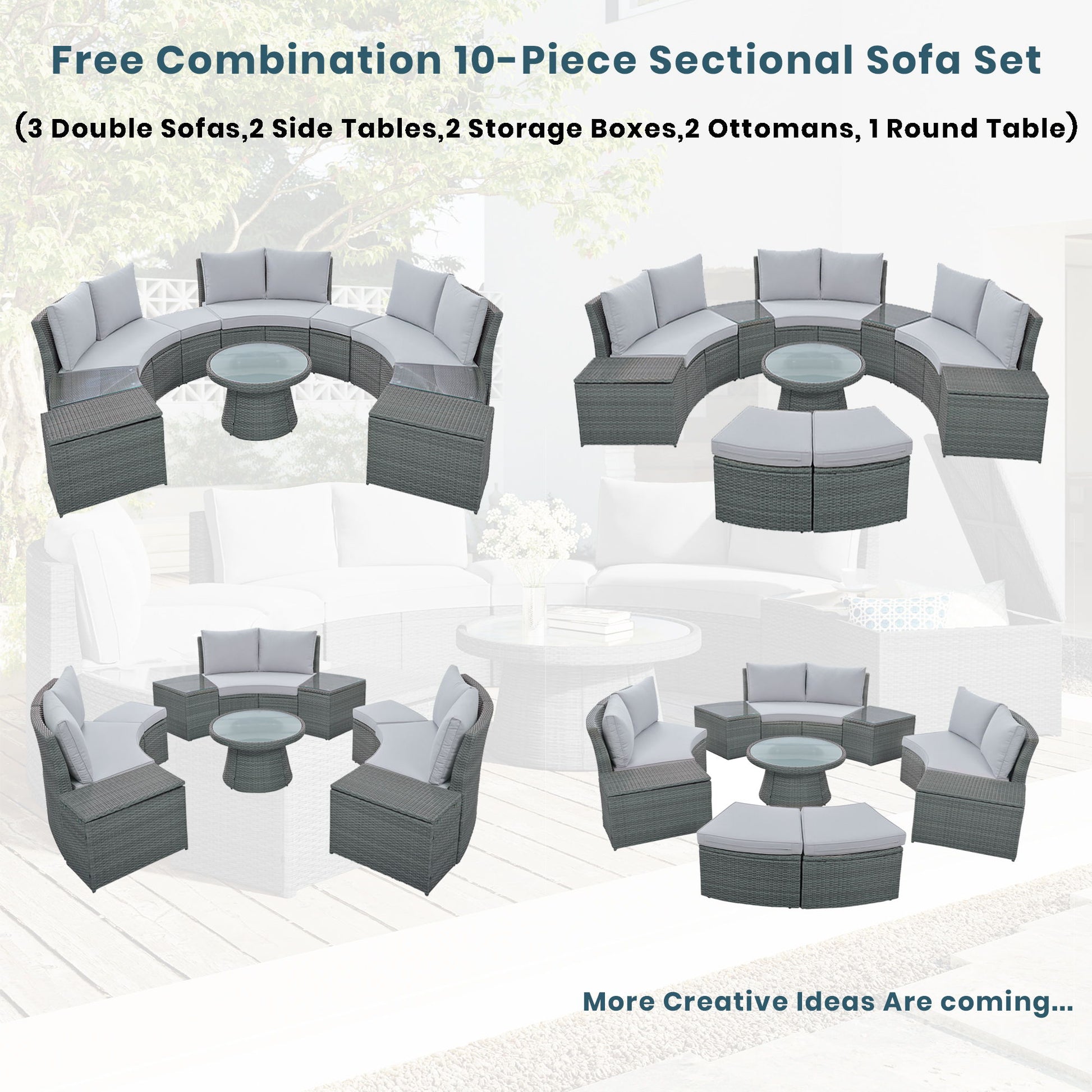 10 Piece Outdoor Sectional Half Round Patio Rattan Sofa Set - Best Buy Furniture