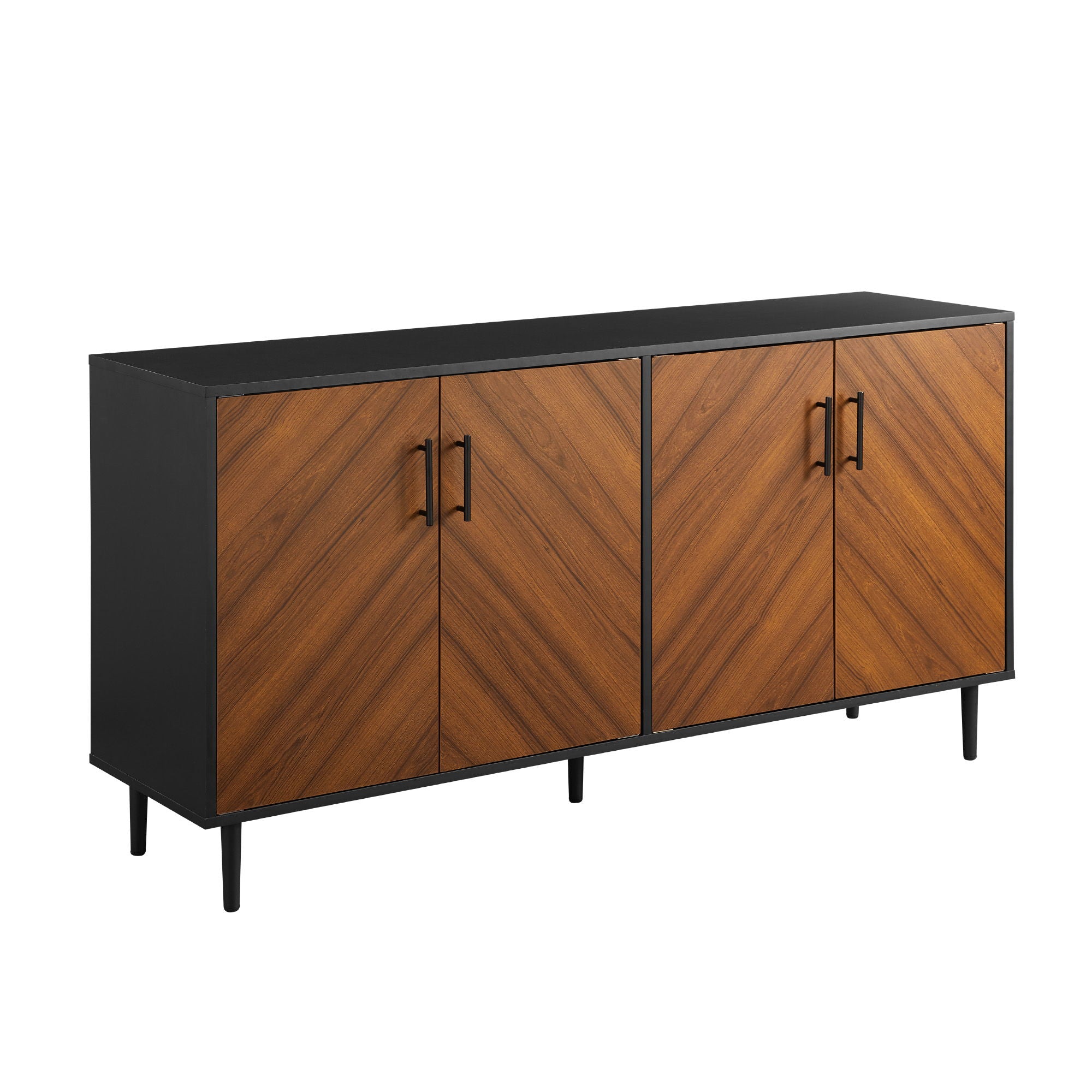 Mid-Century Modern Faux Bookmatch Door Buffet - Acorn / Solid Black - Best Buy Furniture