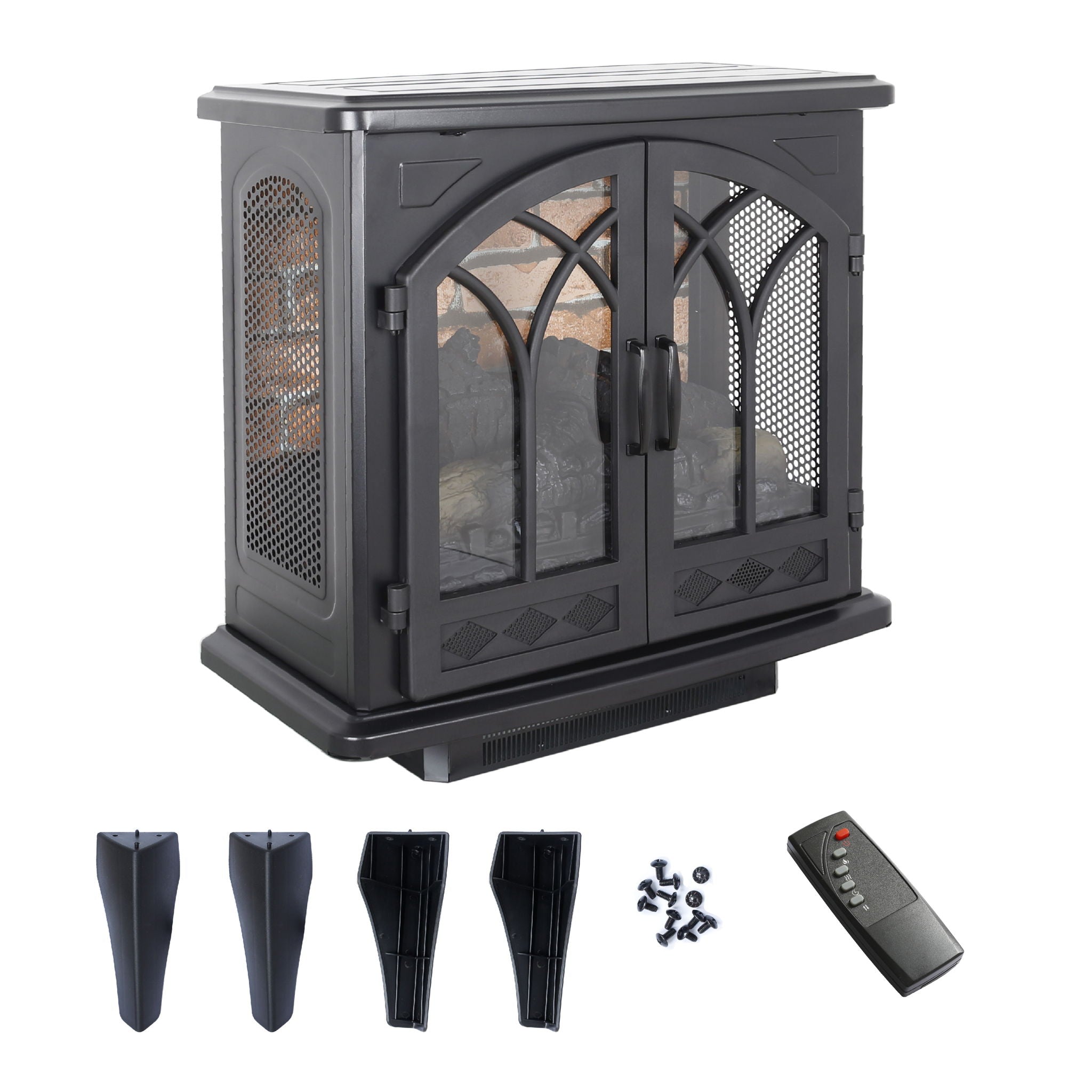3D Flame Electric Infrared Quartz Fireplace Stove With Remote Control - Antique Black - Best Buy Furniture