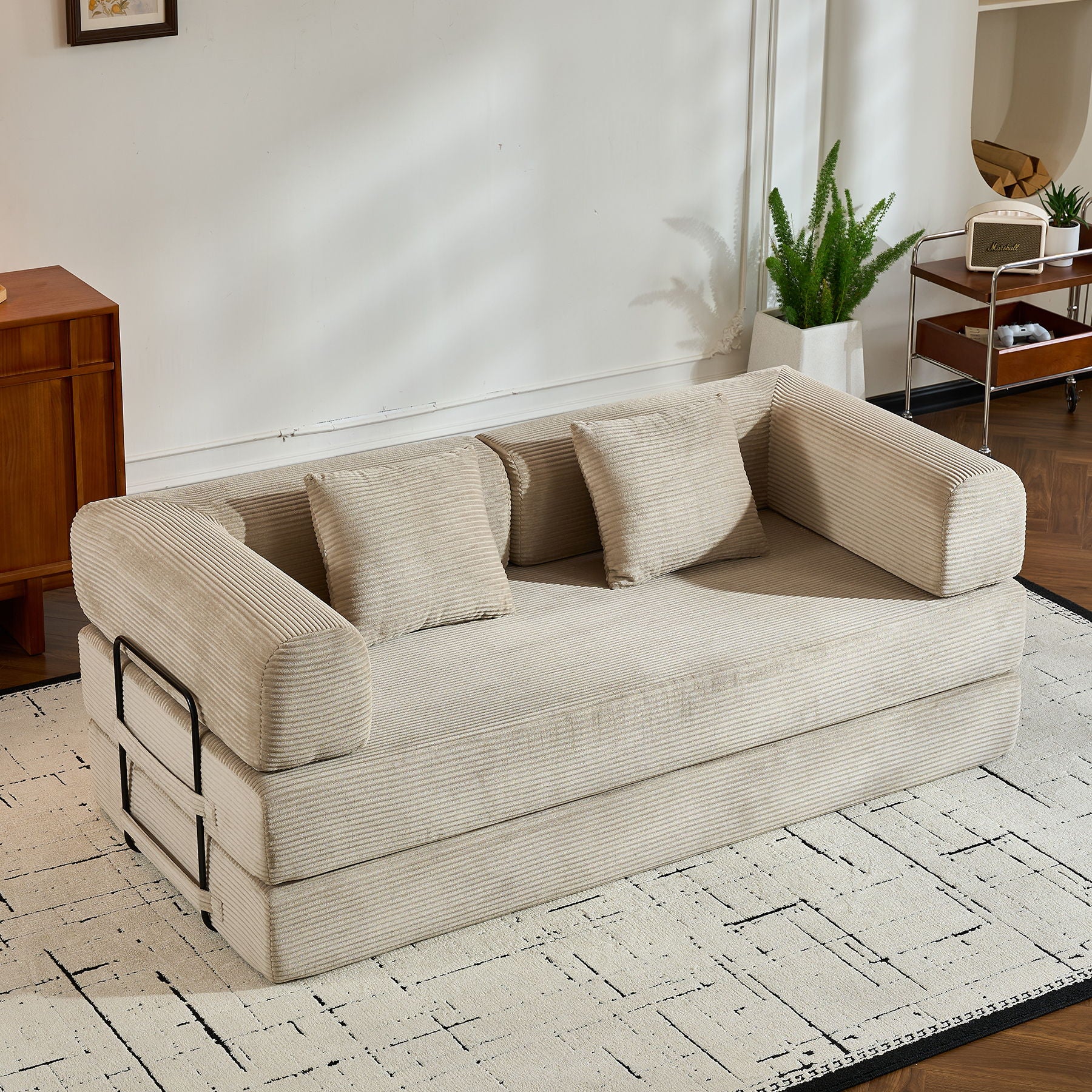 Convertible Sleeper Sofa Bed With Cylindrical Pillow, With Fixed Shape Frame - Best Buy Furniture