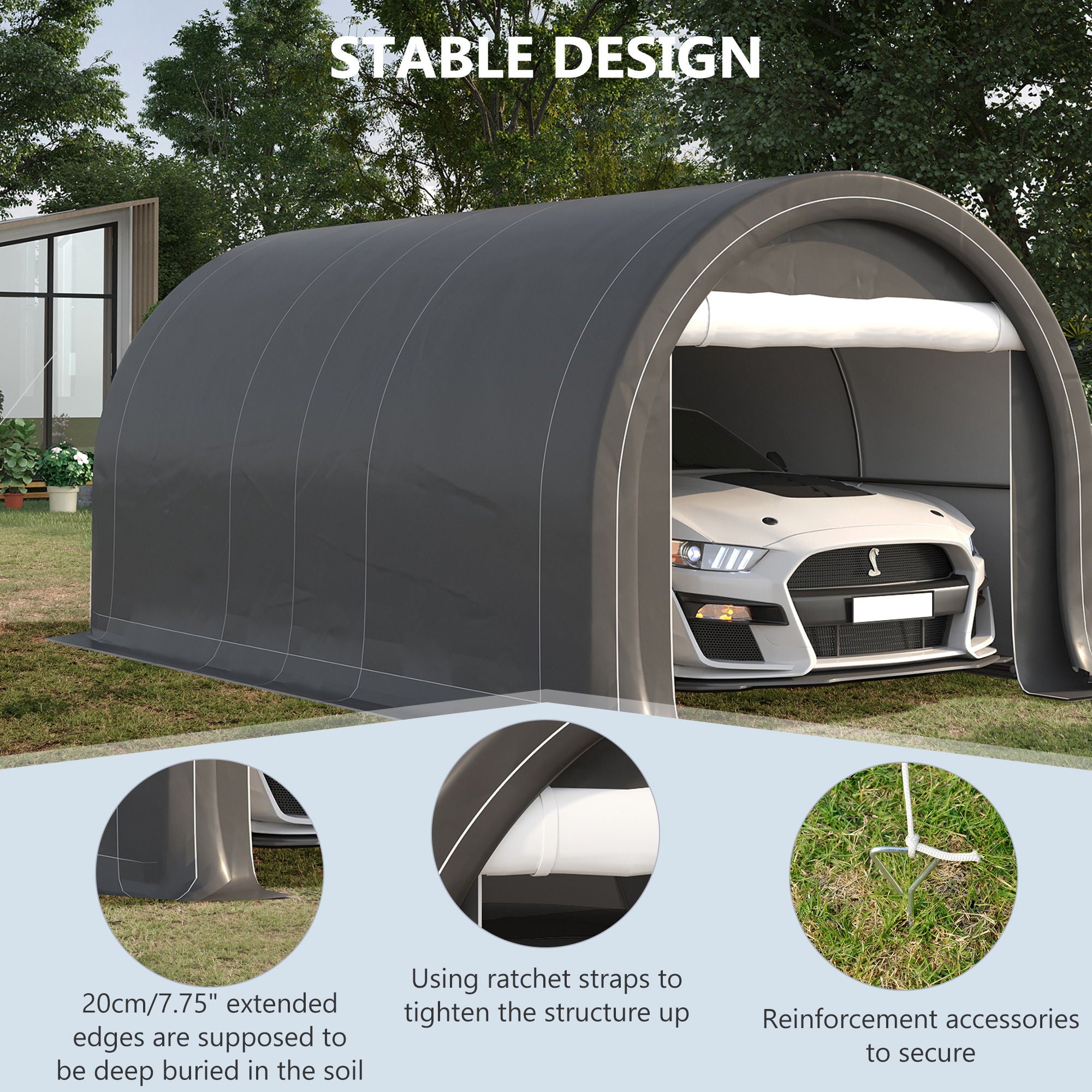Outsunny - 10' x 16' Carport, Heavy Duty Portable Garage Storage Tent With Large Zippered Door, Anti-Uv Pe Canopy Cover For Car, Truck, Boat, Motorcycle, Bike, Garden Tools, Outdoor Work - Best Buy Furniture