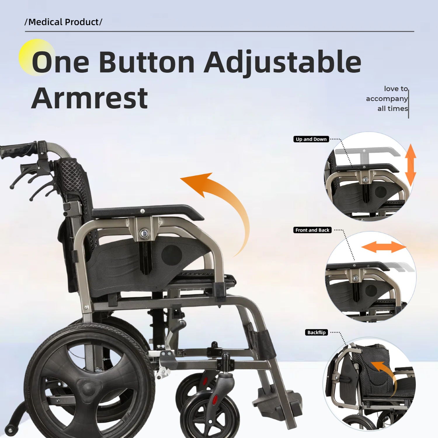 Lightweight Foldable Transport Wheelchair For Adults,Square Tube Design