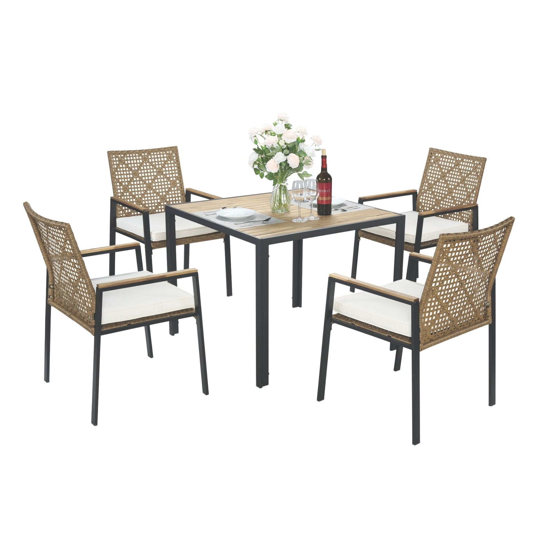 5 Piece Patio Dining Table Set, Acacia Wood Table Top With Umbrella Hole - Best Buy Furniture