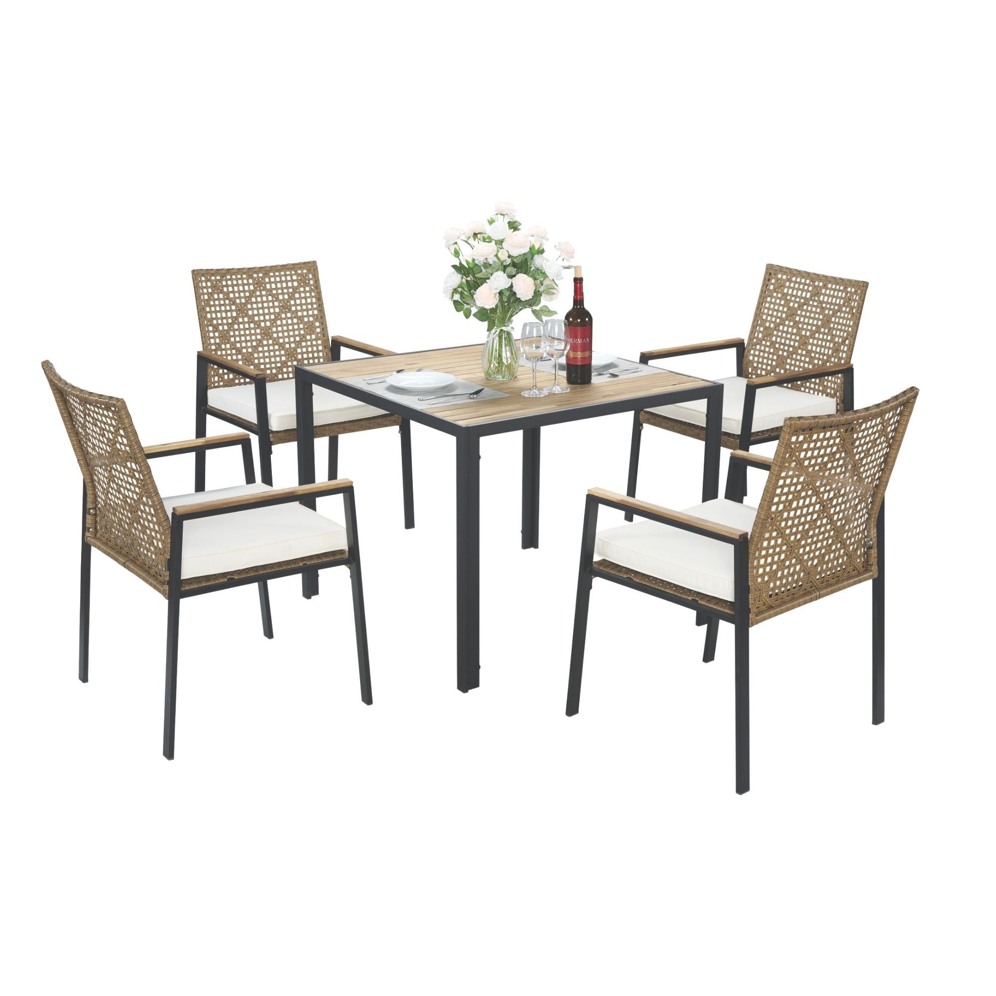 5 Piece Patio Dining Table Set, Acacia Wood Table Top With Umbrella Hole - Best Buy Furniture