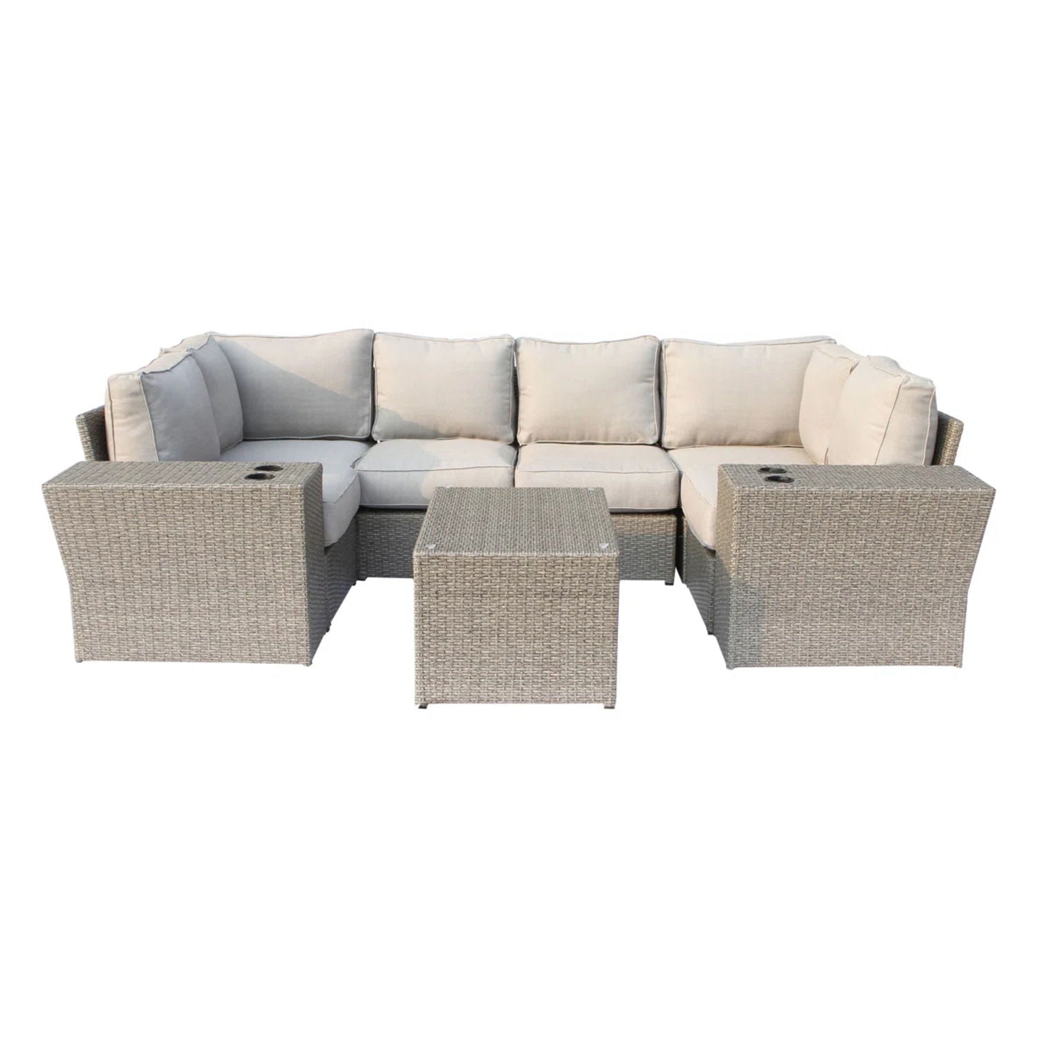 Outdoor Wicker Sectional With Weather Resistant Cushions And Table - Best Buy Furniture