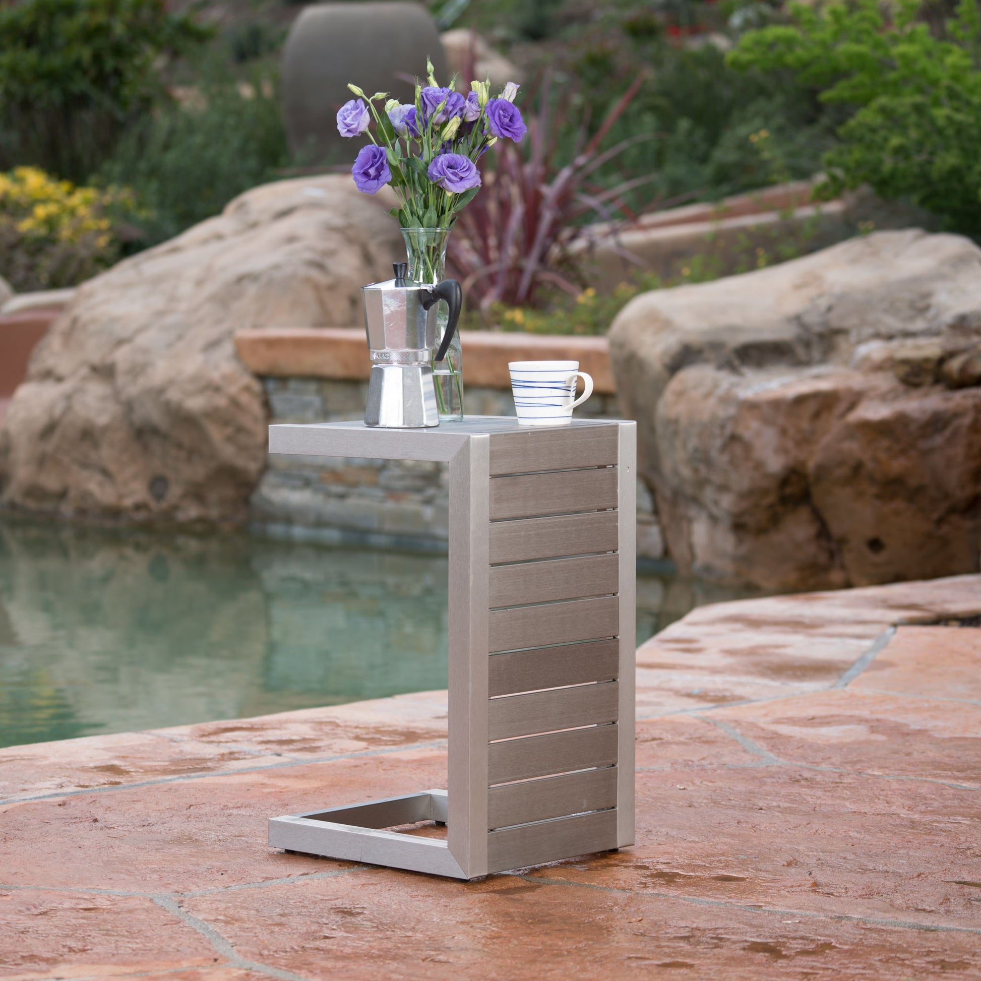 Aluminum Outdoor C - Shaped Side Table For Patio - Best Buy Furniture