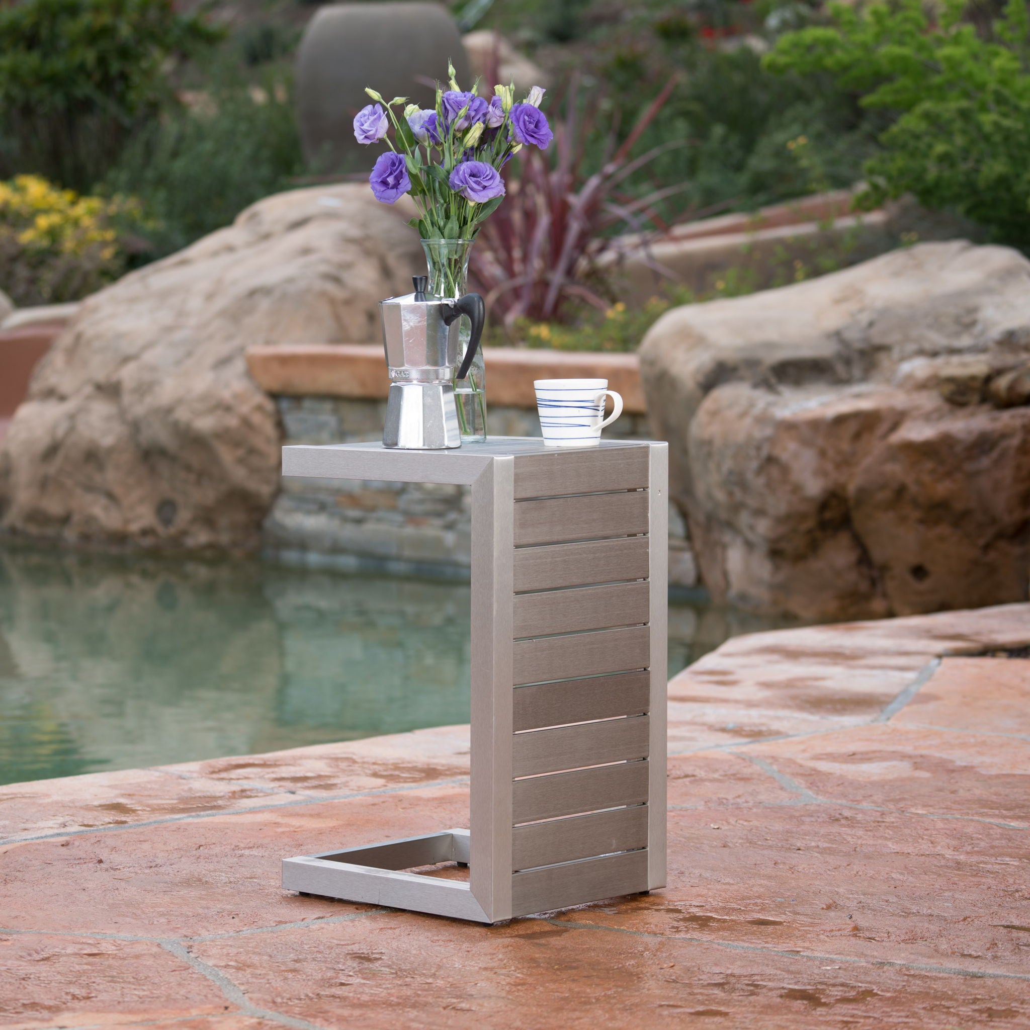 Aluminum Outdoor C - Shaped Side Table For Patio - Best Buy Furniture