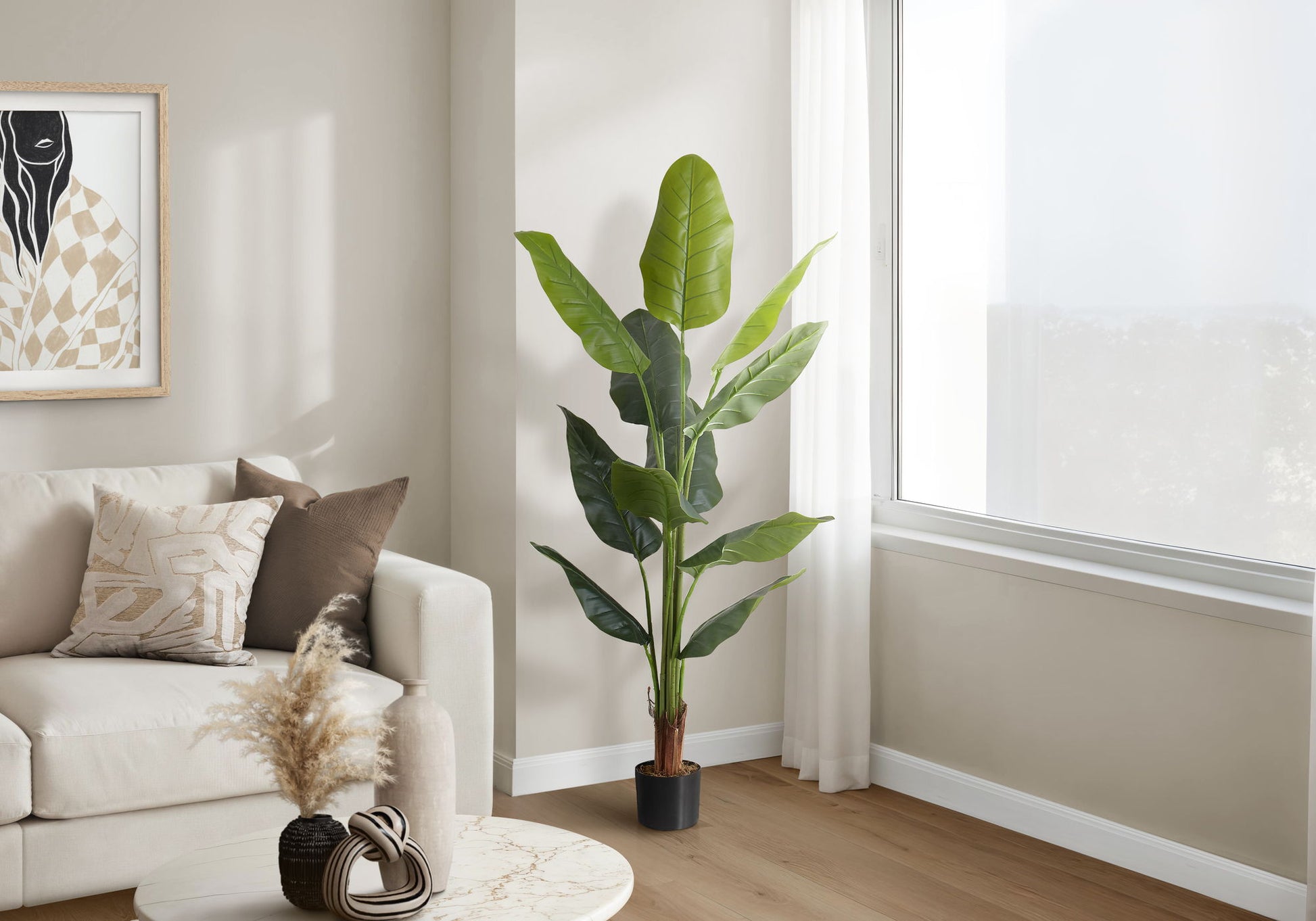 59" Tall, Artificial Plant, Strelitzia Tree, Indoor, Faux, Fake, Floor, Greenery, Potted, Real Touch, Decorative - Green / Black - Best Buy Furniture