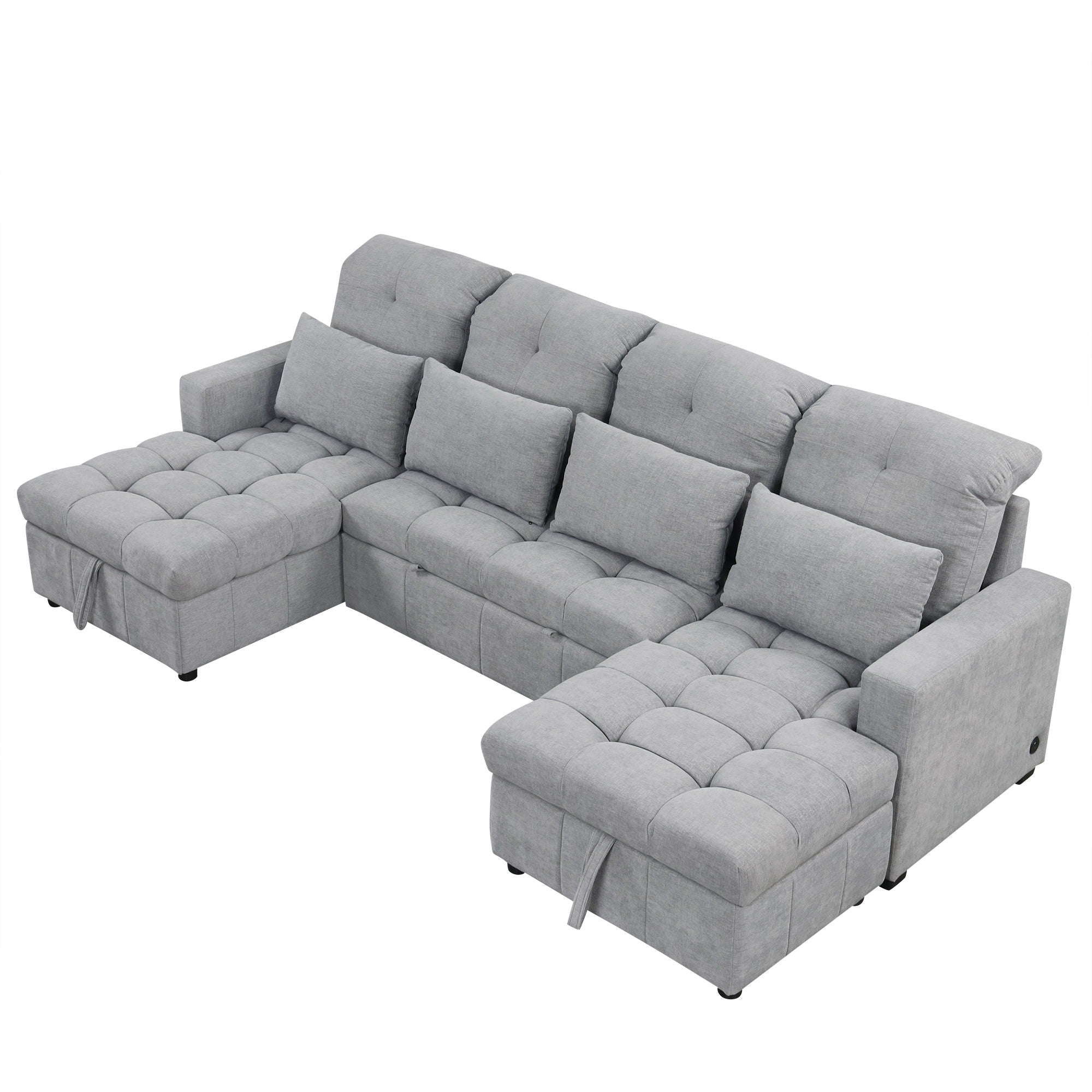 Oversized U-Shaped Versatile Sectional, Pull-Out Sofa Bed With Double Storage Chaise Lounges And 2 USB Ports For Living Room - Best Buy Furniture