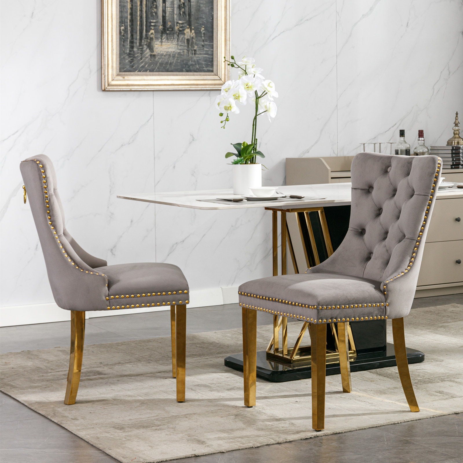 Nikki - Modern, High-End Tufted Solid Wood Contemporary Velvet Upholstered Dining Chair With Golden Stainless Steel Plating Legs, Nailhead Trim (Set of 2) - Best Buy Furniture