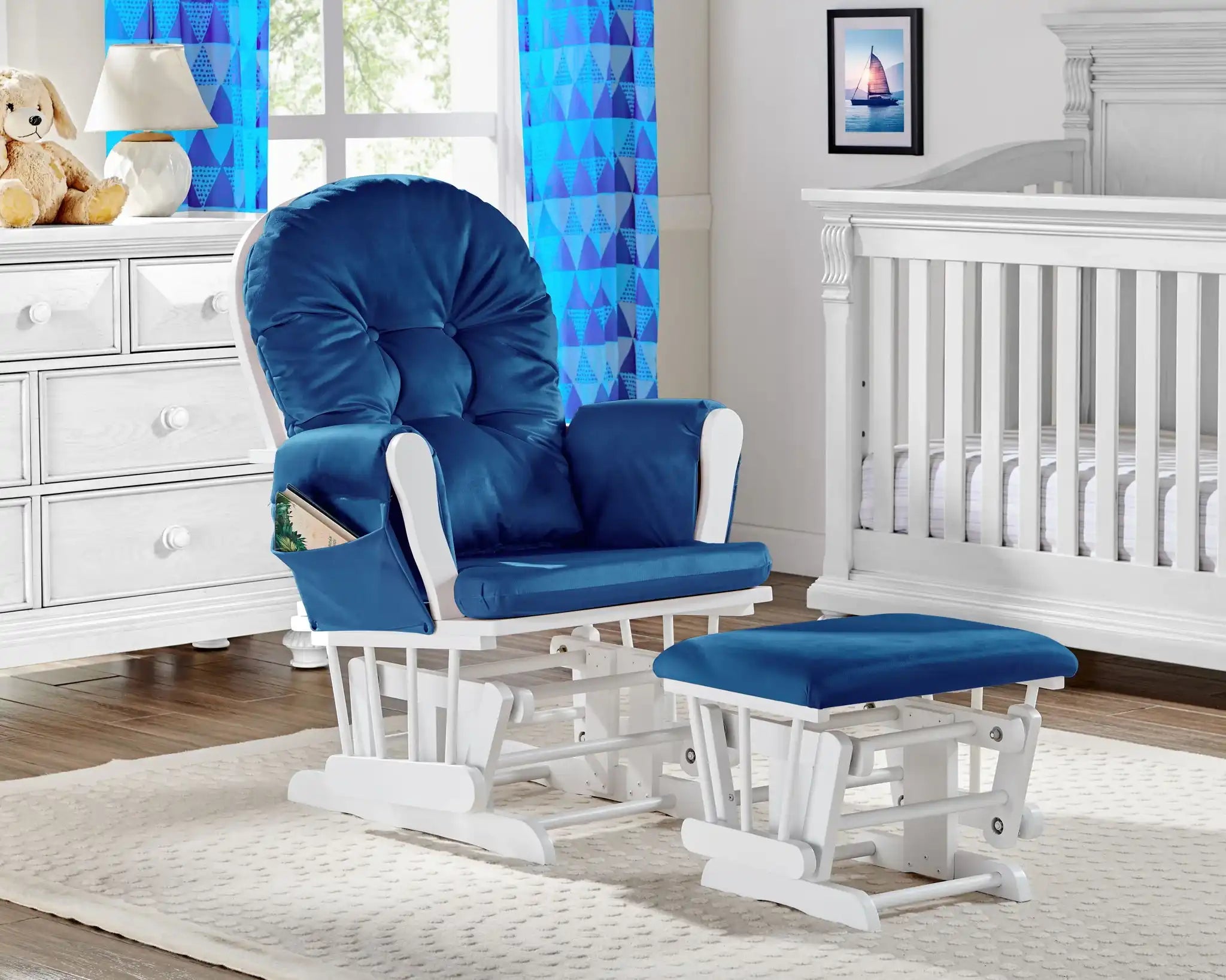 Mason - Glider And Ottoman White Wood - Best Buy Furniture
