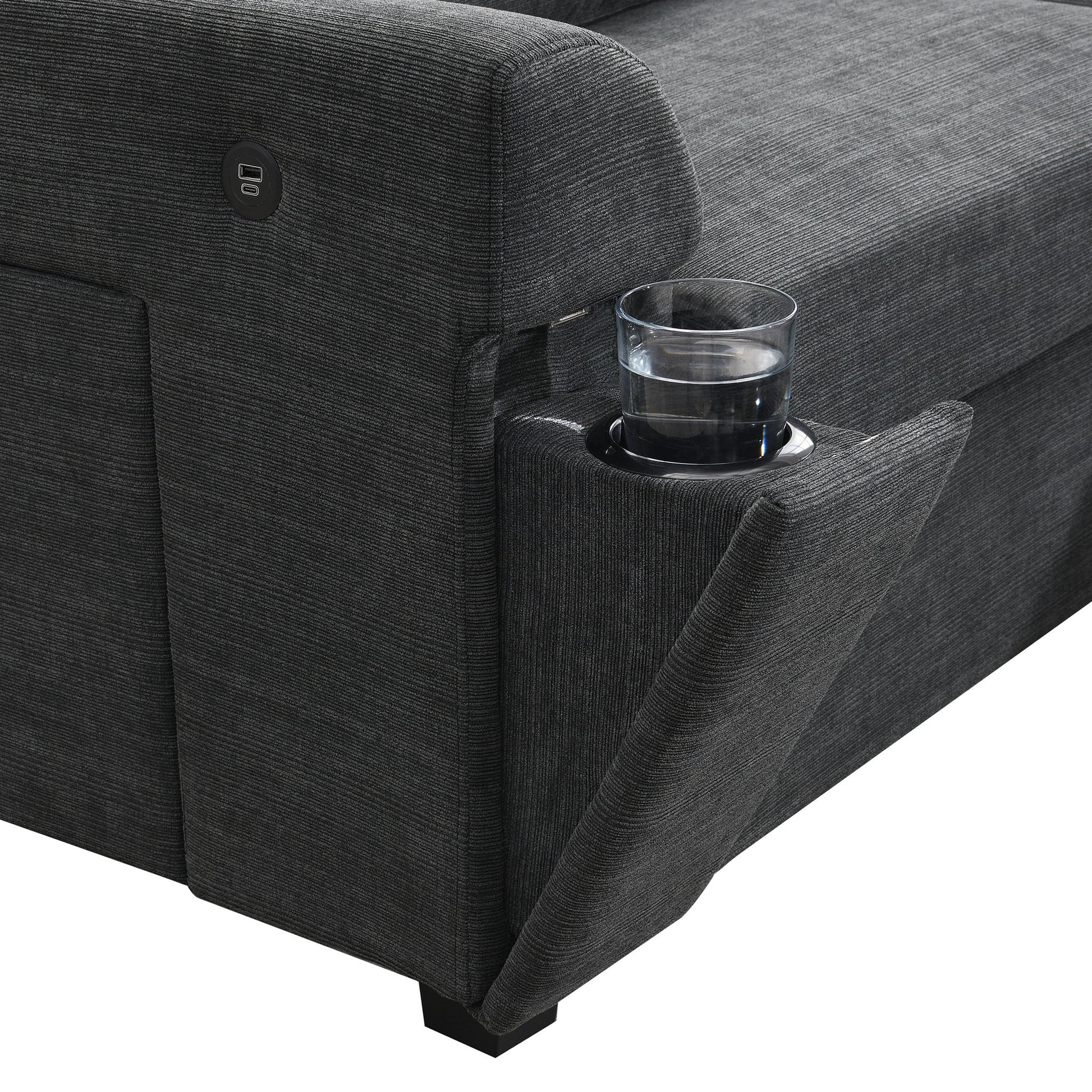 U Shaped Sectional Sofa 6 Seat Couch Set With Oversized Ottoman, Hidden Armrest Storage And Cup Holders USB Charging Ports Wide Seat Sofa - Best Buy Furniture