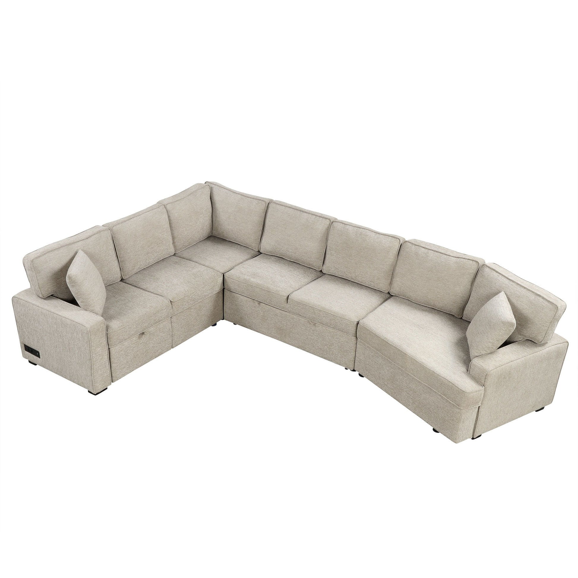 L-Shaped Sofa Sectional Sofa Couch Pull-Out Sofa Bed With Charging Devices And Cup Holders For Living Room - Best Buy Furniture