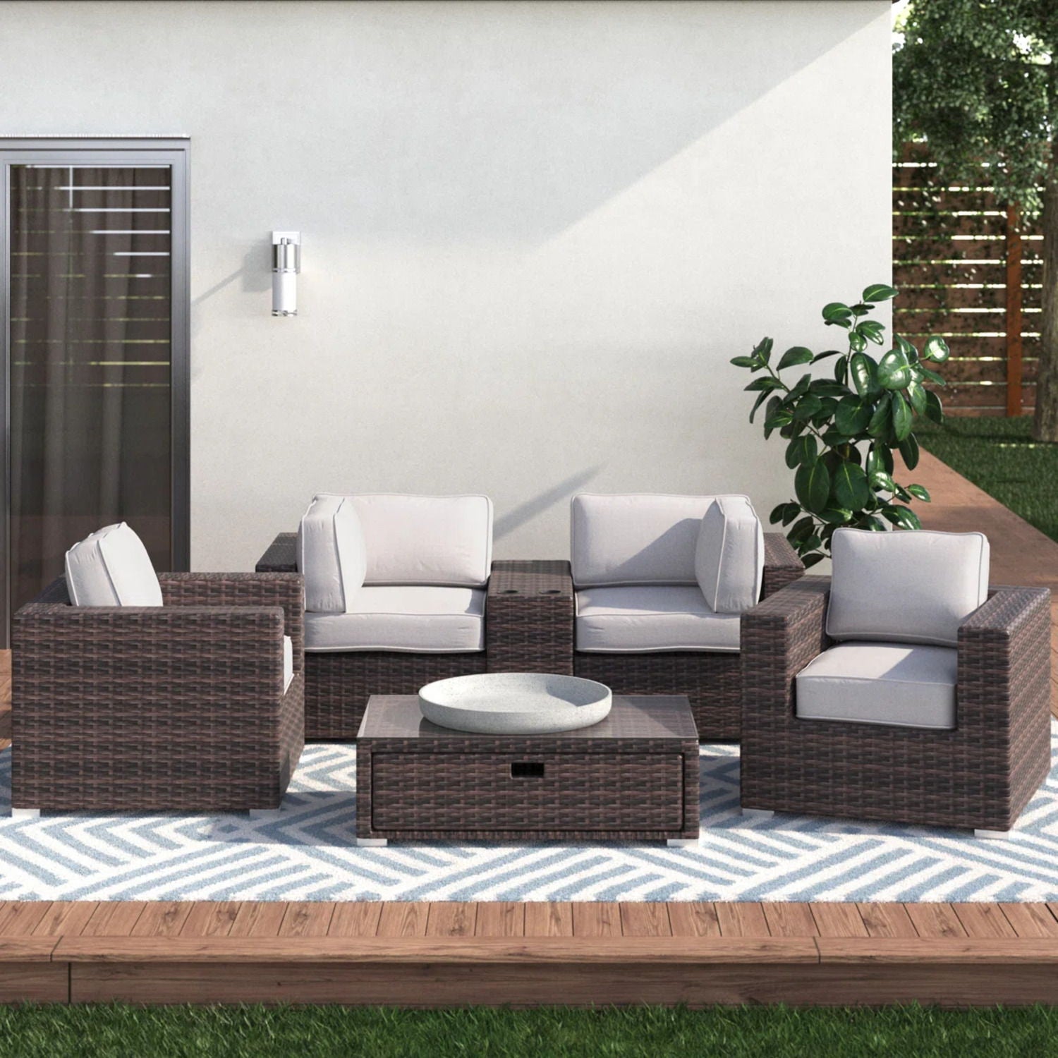 Wicker Seating Group Set With Table And Cushions - Best Buy Furniture
