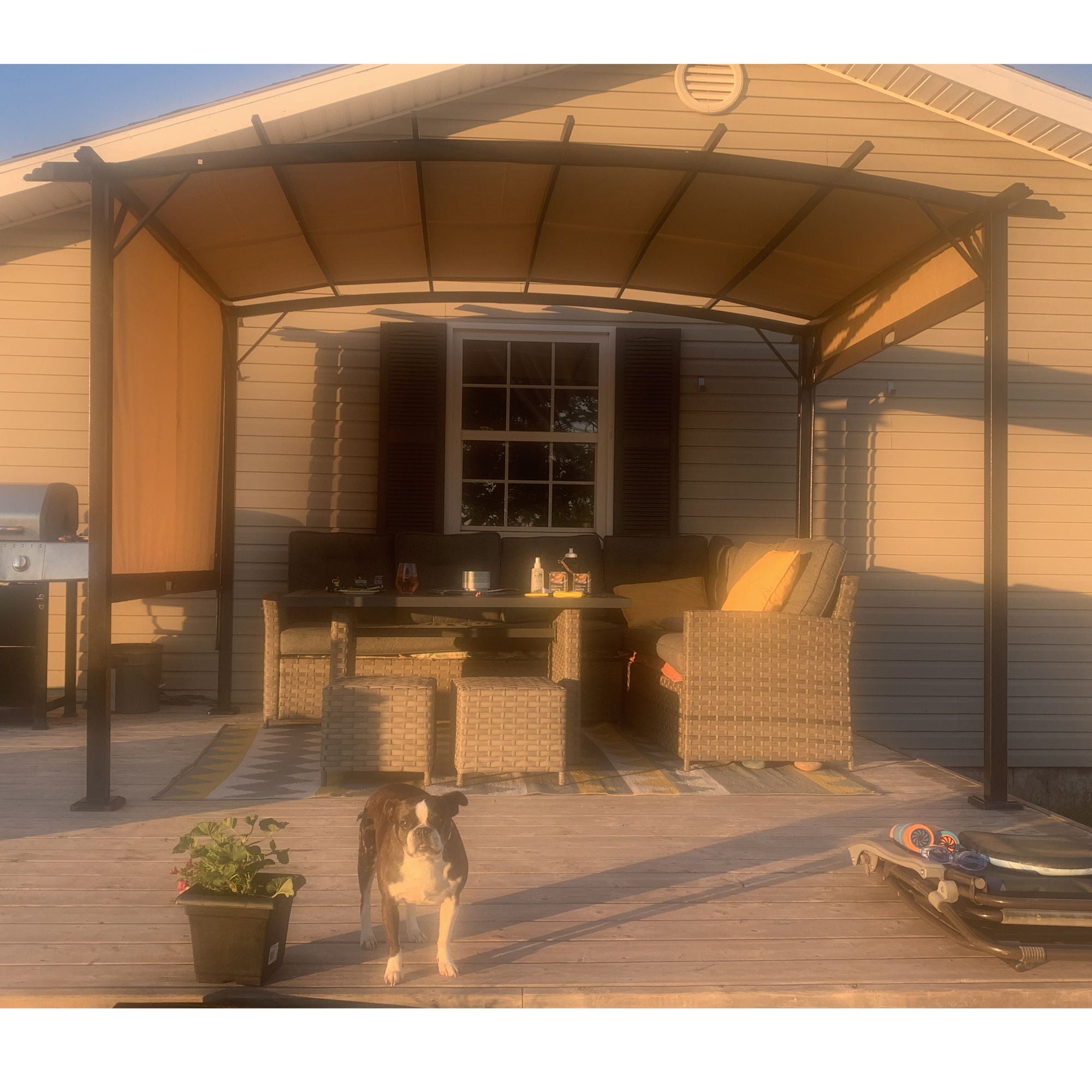Outdoor Patio Pergola Gazebo - Steel Frame Sun Shelter With Retractable Canopy - Best Buy Furniture