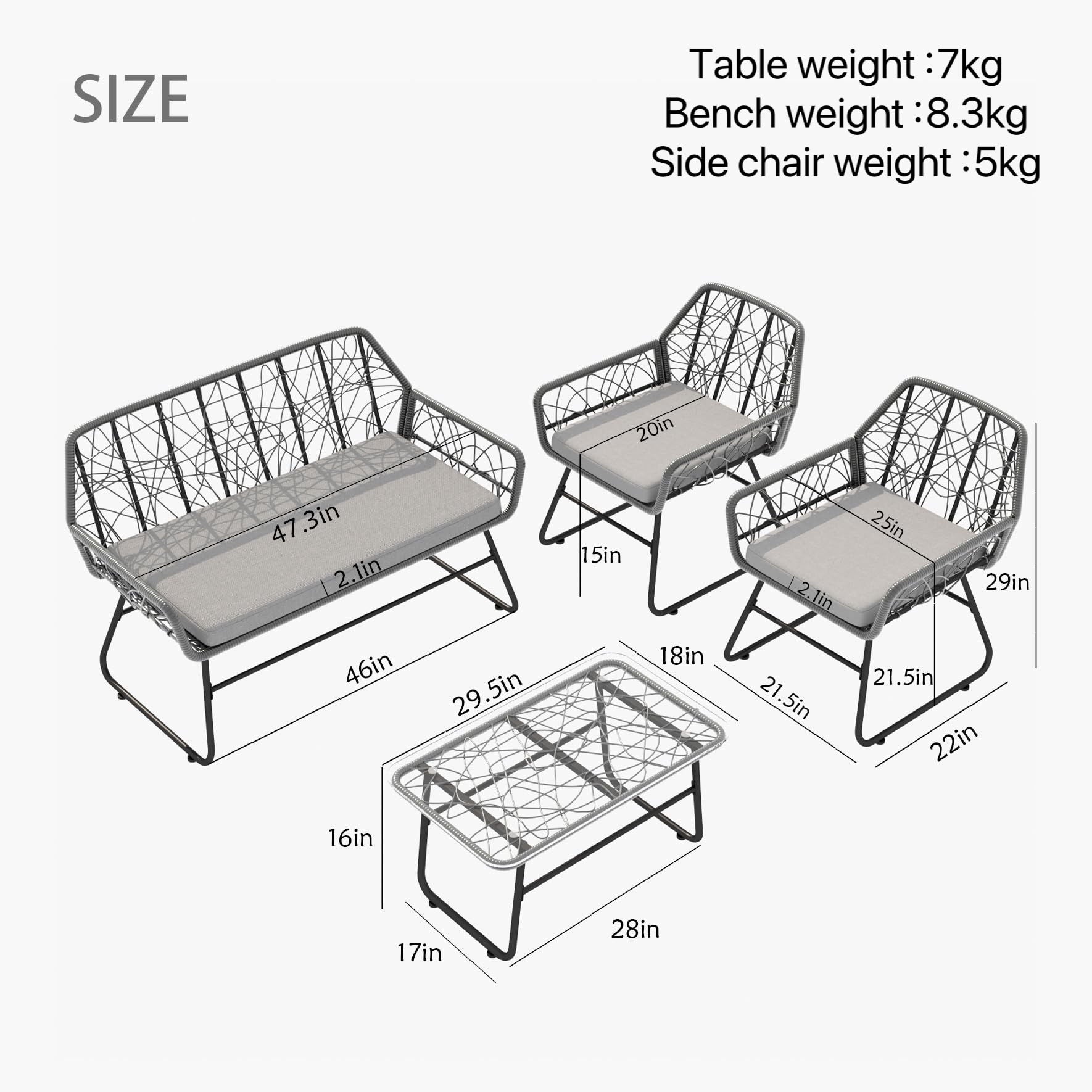 4 Piece Wicker Patio Furniture Set With Tempered Glass Table And Detachable Cushions - Best Buy Furniture