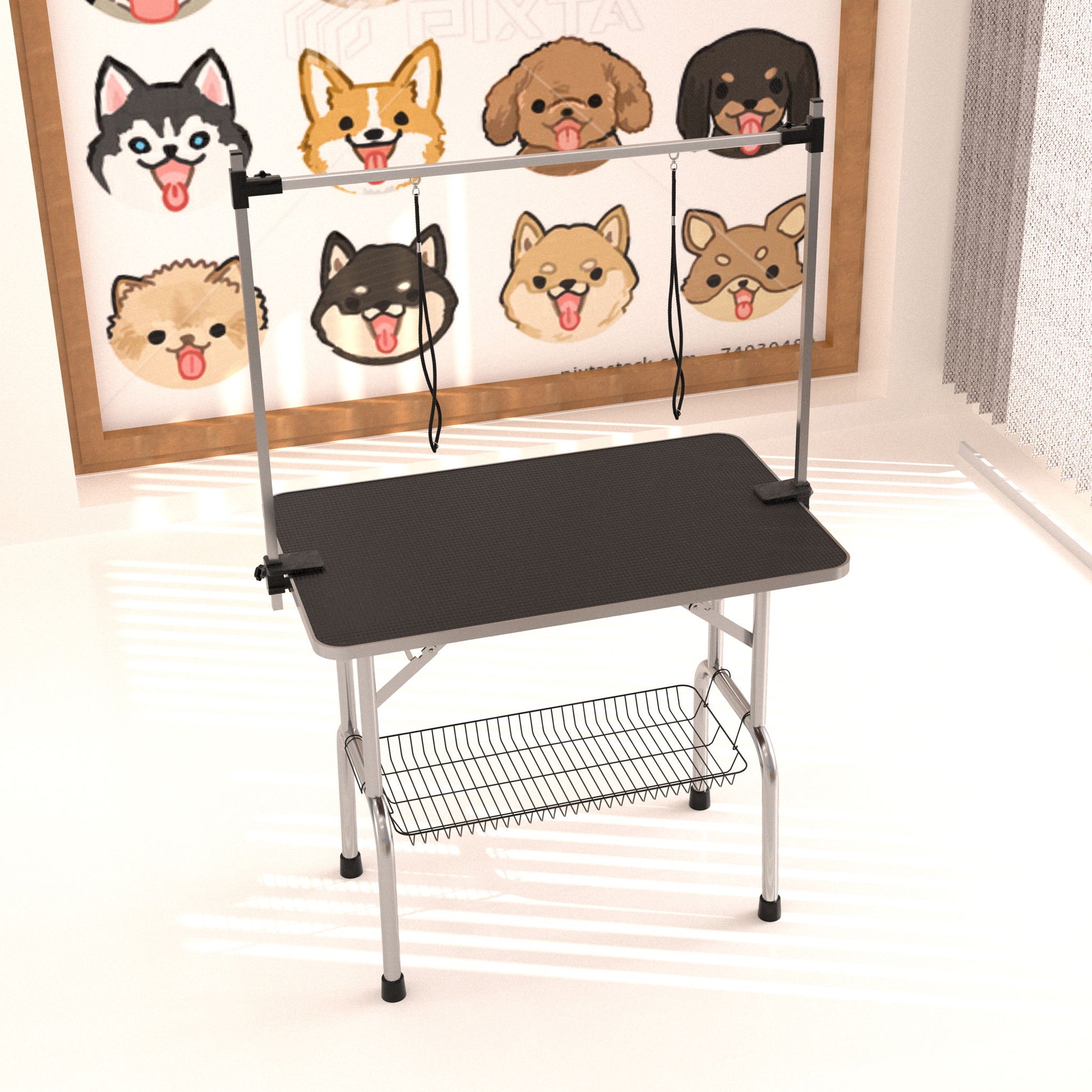 Professional Dog Pet Grooming Table Large Adjustable Heavy Duty Portable With Arm & Noose & Mesh Tray - Black - Best Buy Furniture