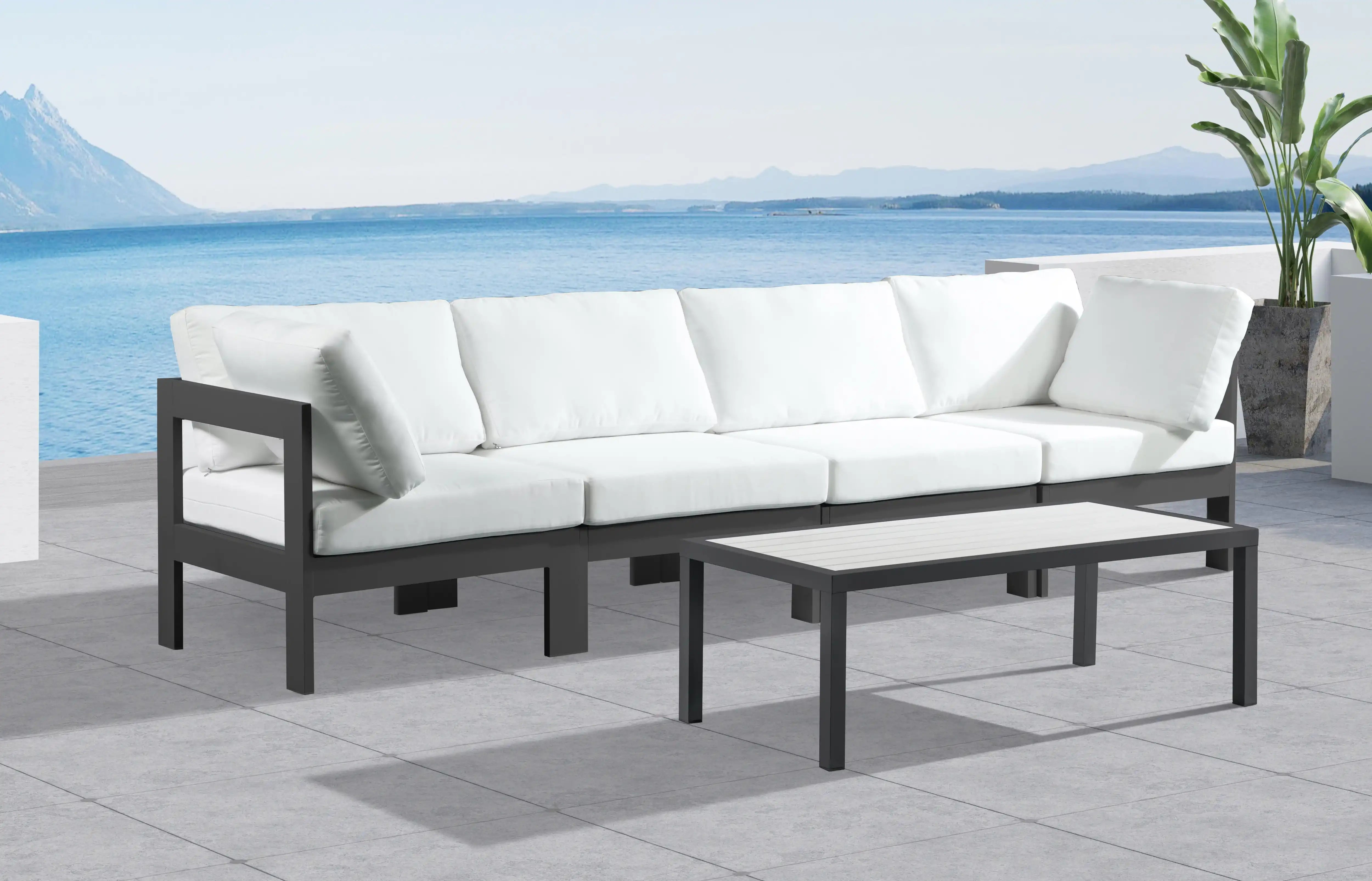 Nizuc - Outdoor Patio 4 Seat Modular Sofa With Gray Frame - Best Buy Furniture