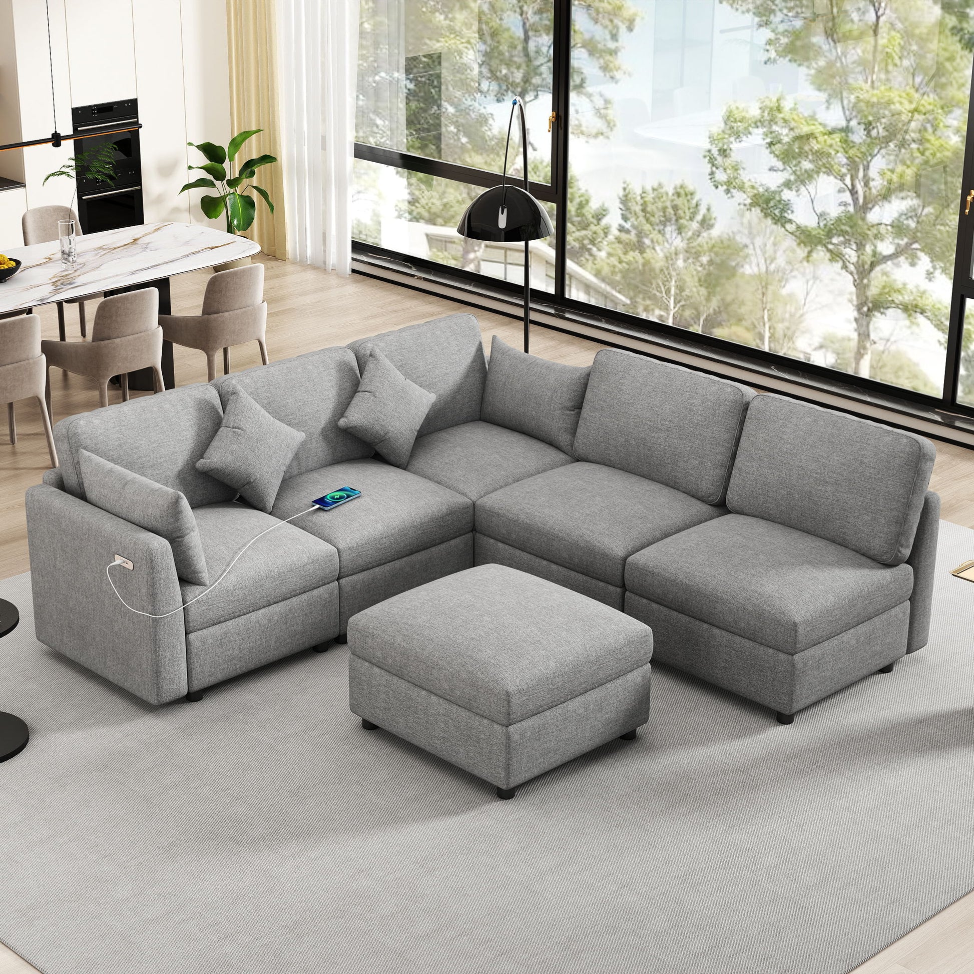 Sectional Sofa Modular Sofa U - Shaped Sofa Couch Sofa Bed L - Shaped Sofa With A Movable Ottoman And Two USB Ports For Living Room - Best Buy Furniture